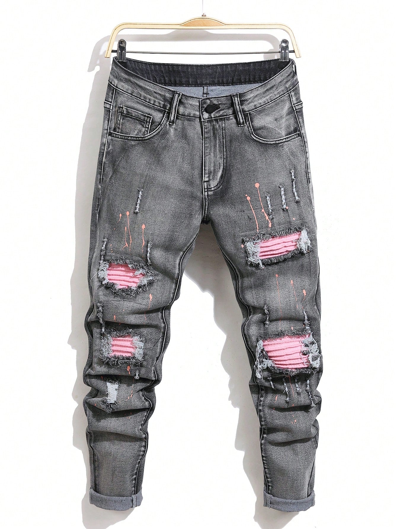 Manfinity LEGND Men's Distressed Slim-Fit Casual Denim Jeans With Pockets