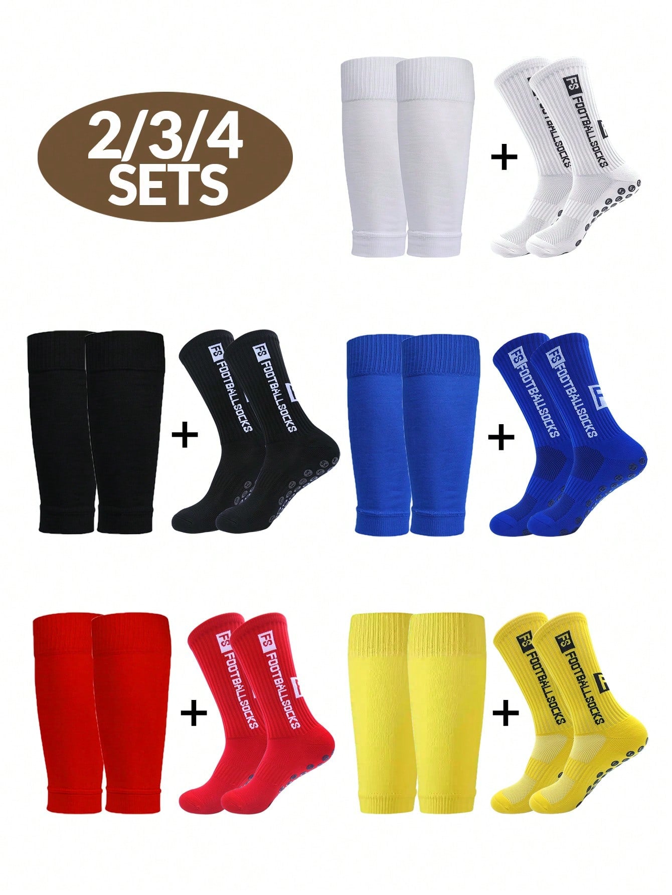 Anti-Slip Football Socks, Thickened Terry Crew Socks And Compression Leg Sleeves, 4 Sets/3 Sets/2 Sets, Unisex