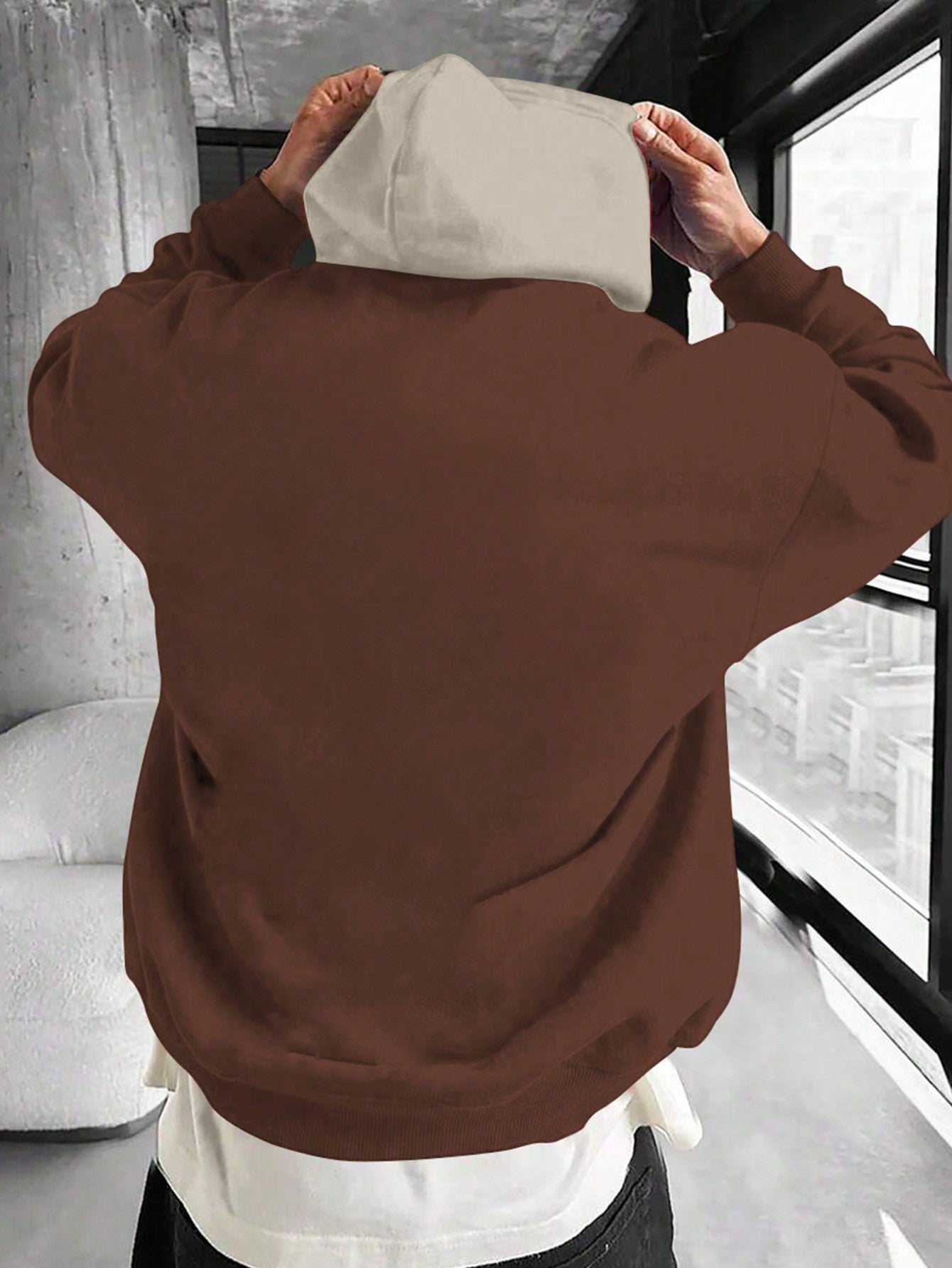 Men's New Trendy Hooded Sweatshirt, Casual Daily Drawstring Plush Solid Hoodie, Front Kangaroo Pocket, Men's Top