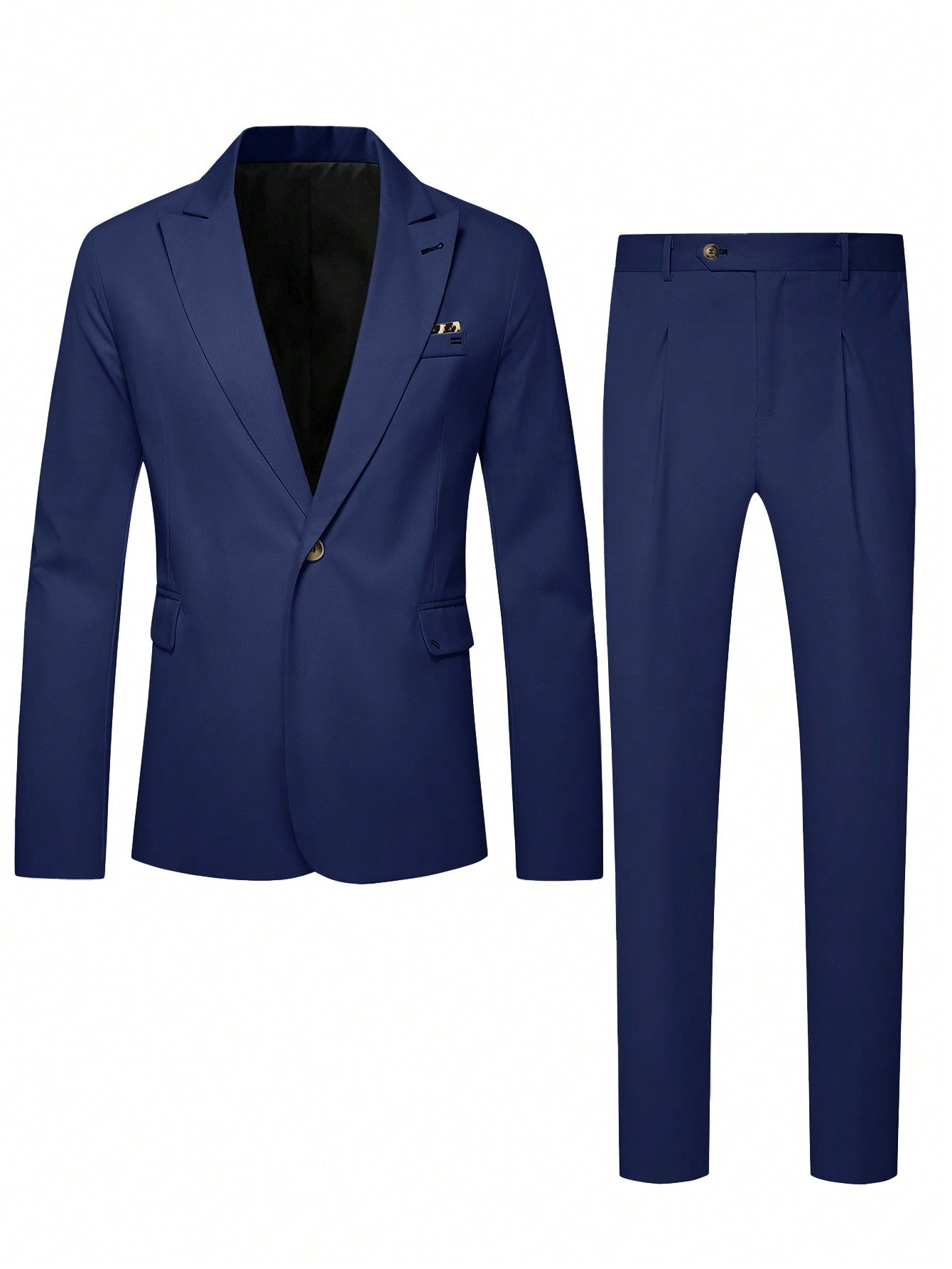 Manfinity Mode Men's Solid Color Single Button Long Sleeve Suit Jacket And Suit Pants With Pockets 2pcs Suit Set