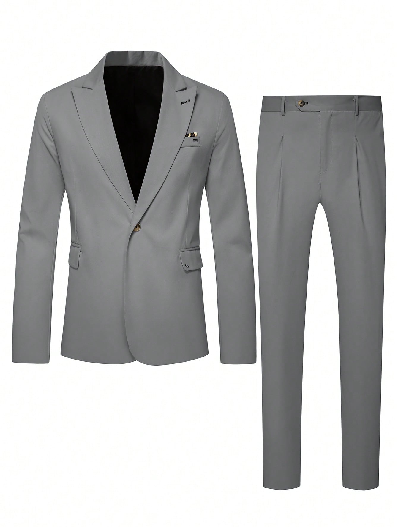 Manfinity Mode Men's Solid Color Single Button Long Sleeve Suit Jacket And Suit Pants With Pockets 2pcs Suit Set