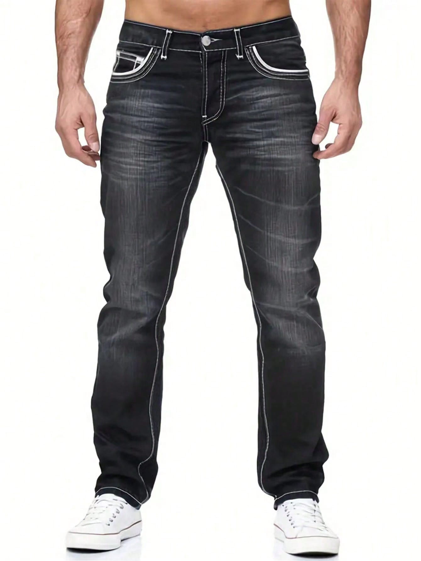 Men's Straight-Leg Slim Fit Black Casual Comfortable Denim Jeans For City Walking And Outdoor Activities