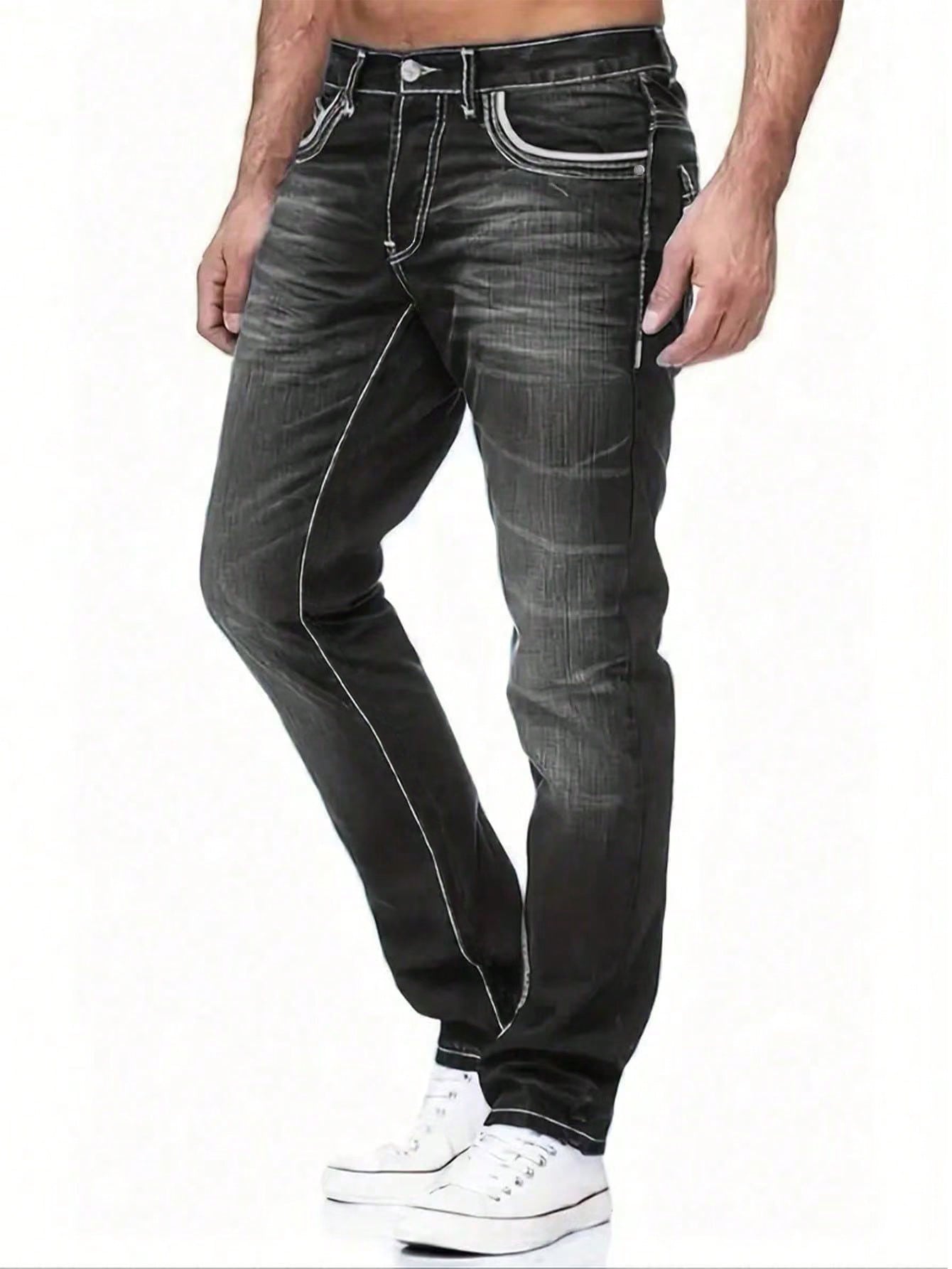 Men's Straight-Leg Slim Fit Black Casual Comfortable Denim Jeans For City Walking And Outdoor Activities