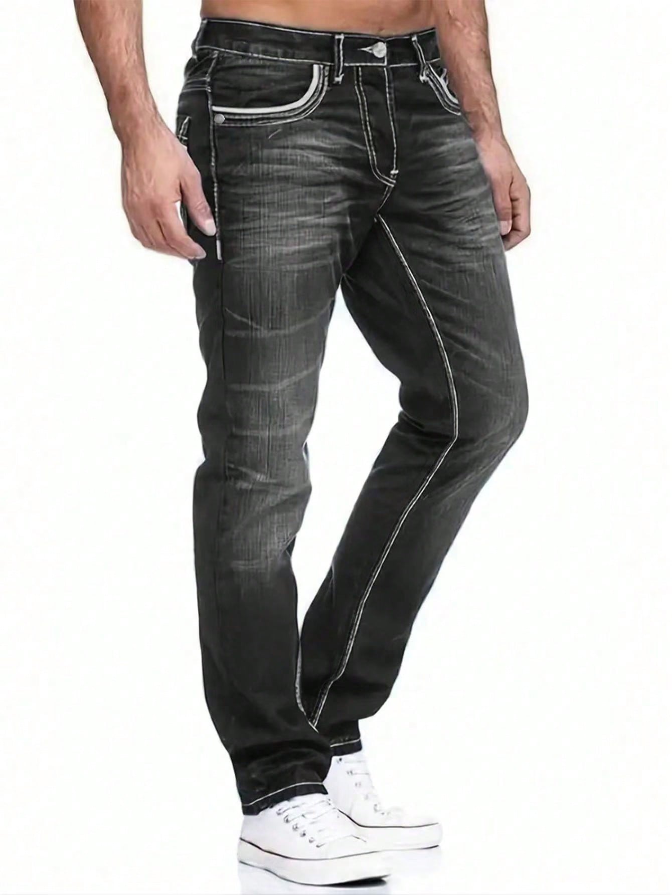 Men's Straight-Leg Slim Fit Black Casual Comfortable Denim Jeans For City Walking And Outdoor Activities