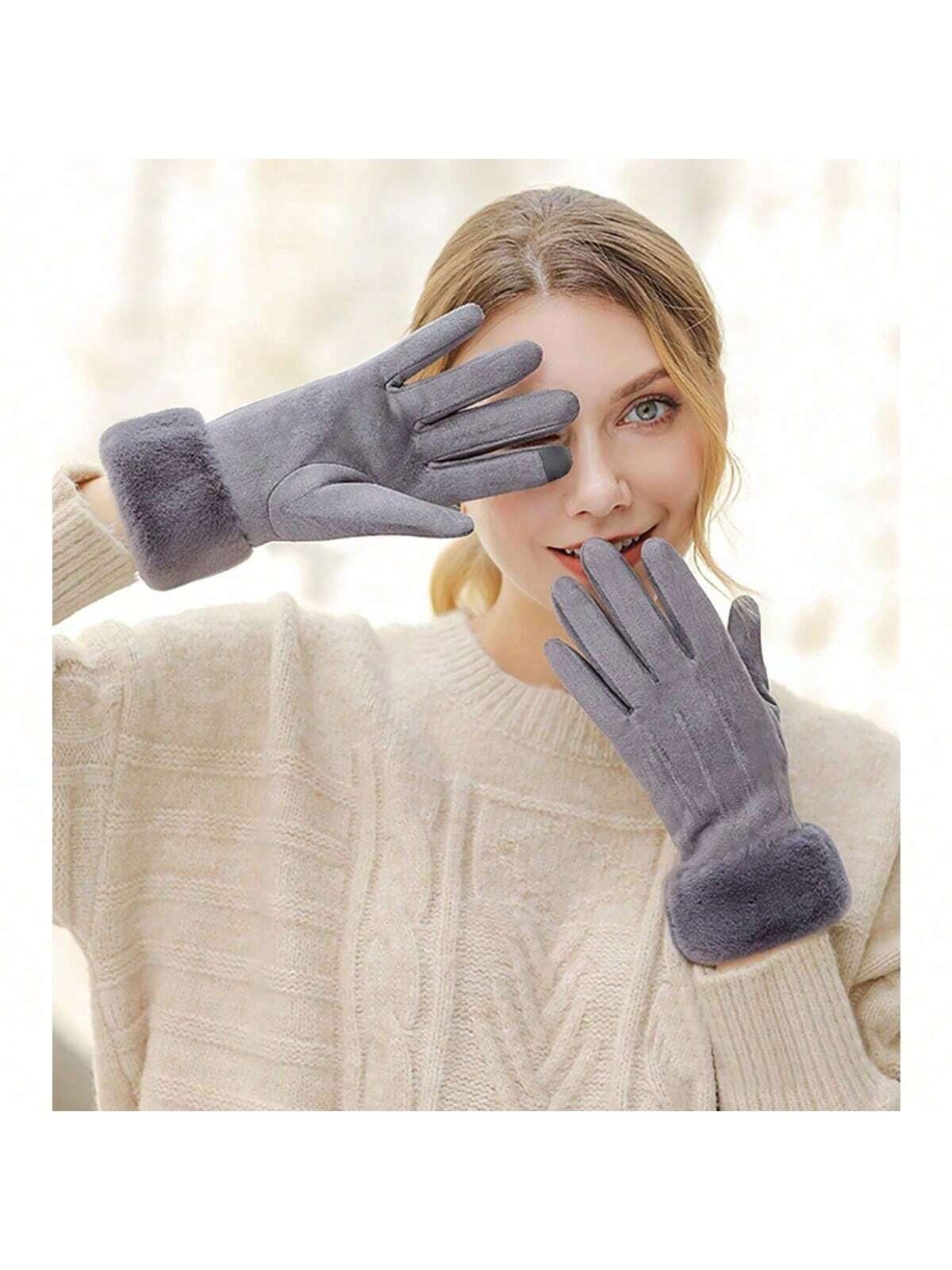 Winter Female Touch Screen Cycling Skiing Driving Gloves Elegant Casual Thick Plush Leather Warm Mittens Apparel Accessorie