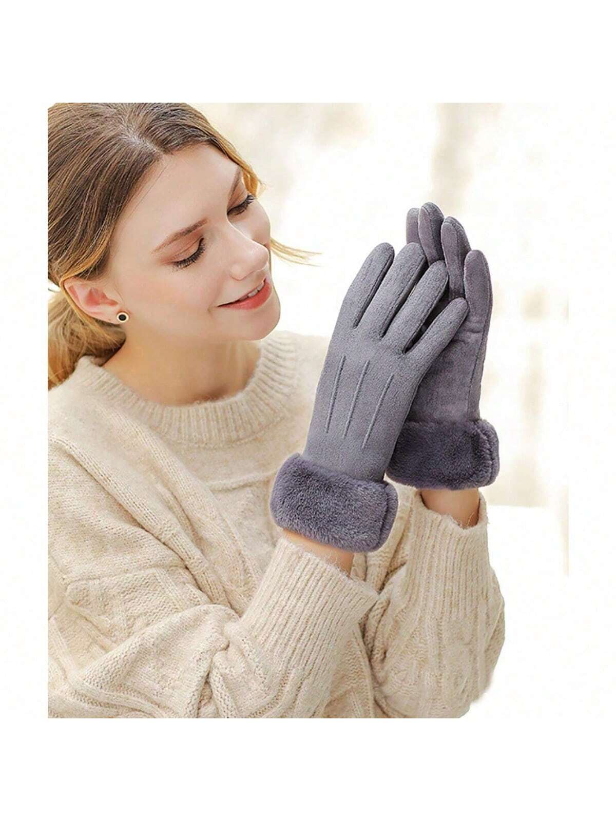 Winter Female Touch Screen Cycling Skiing Driving Gloves Elegant Casual Thick Plush Leather Warm Mittens Apparel Accessorie