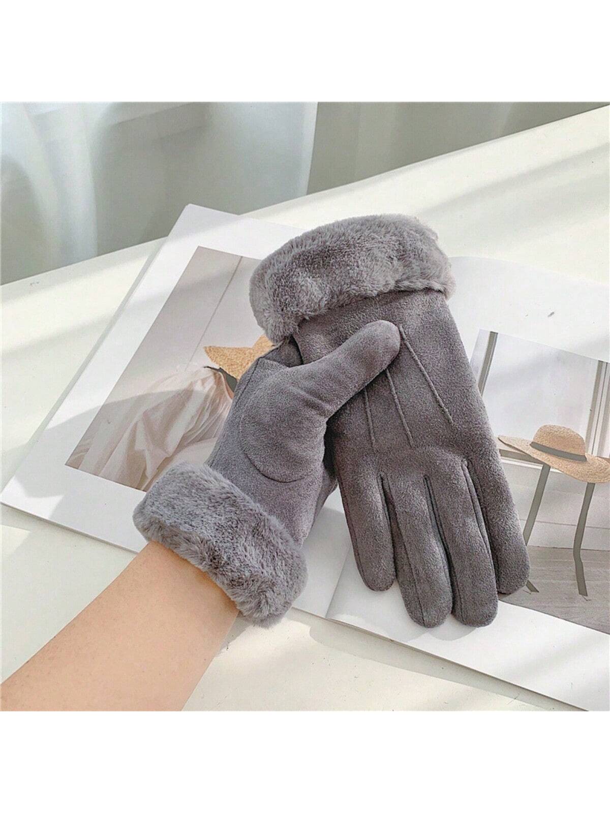 Winter Female Touch Screen Cycling Skiing Driving Gloves Elegant Casual Thick Plush Leather Warm Mittens Apparel Accessorie