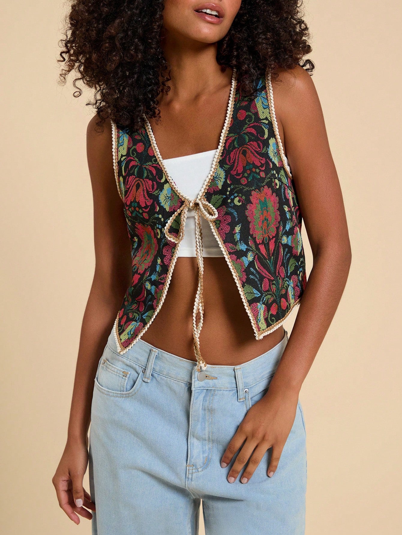 Travachic Vacation Woven Print Regular Sleeveless Loose Women's Jacket