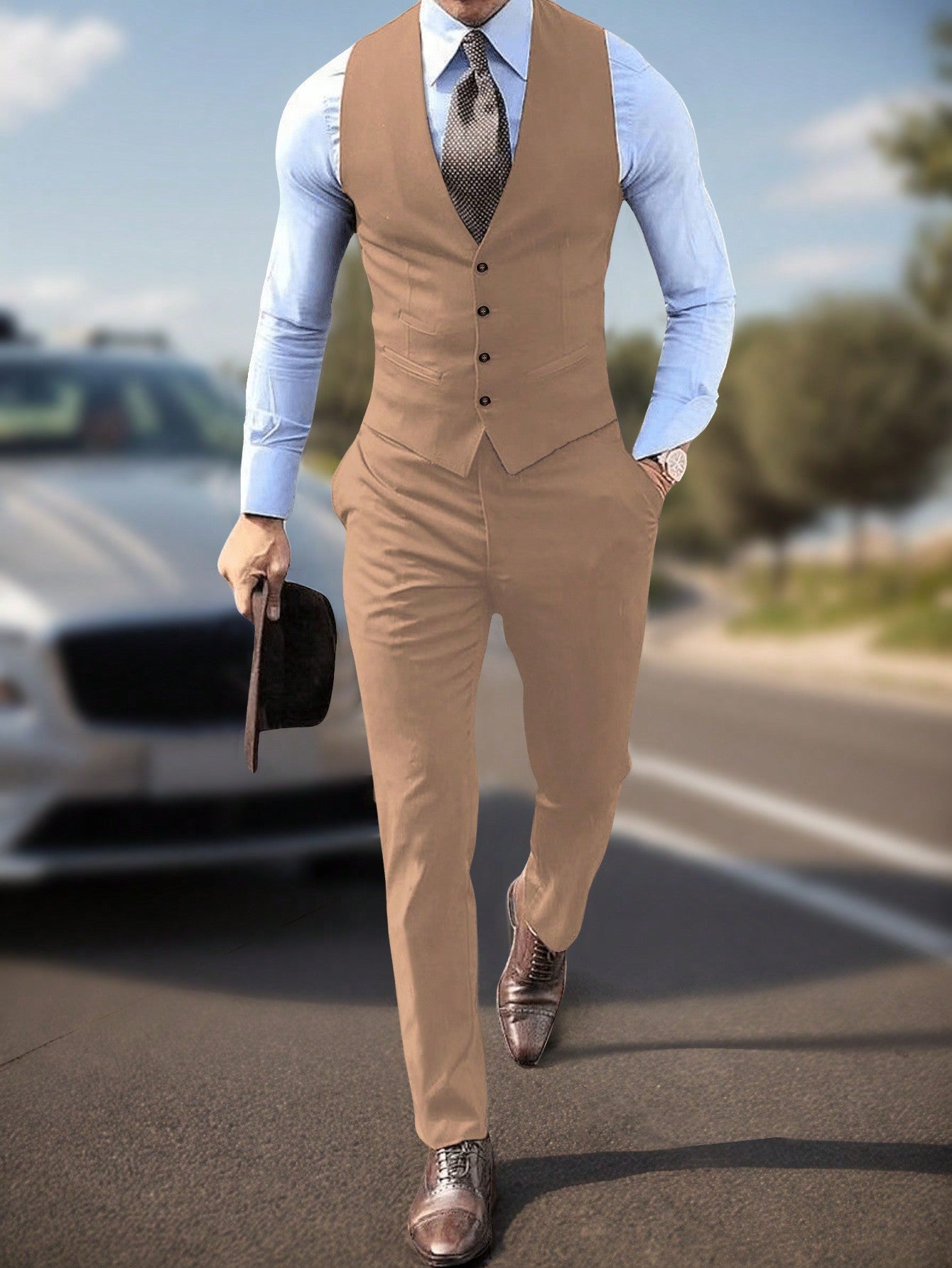 Manfinity Mode Men's Suit Vest And Pants Set