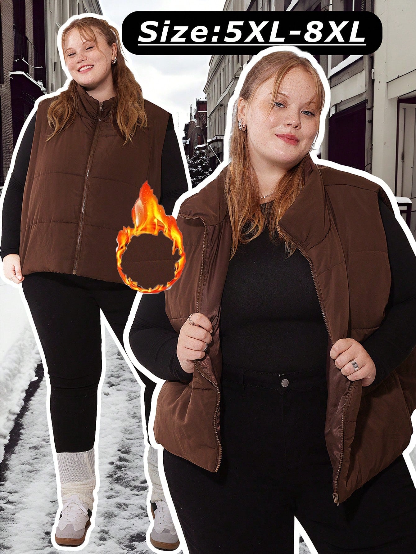 CURVE  Plus Size Zip Up Vest Coat, Casual And Warm For Winter