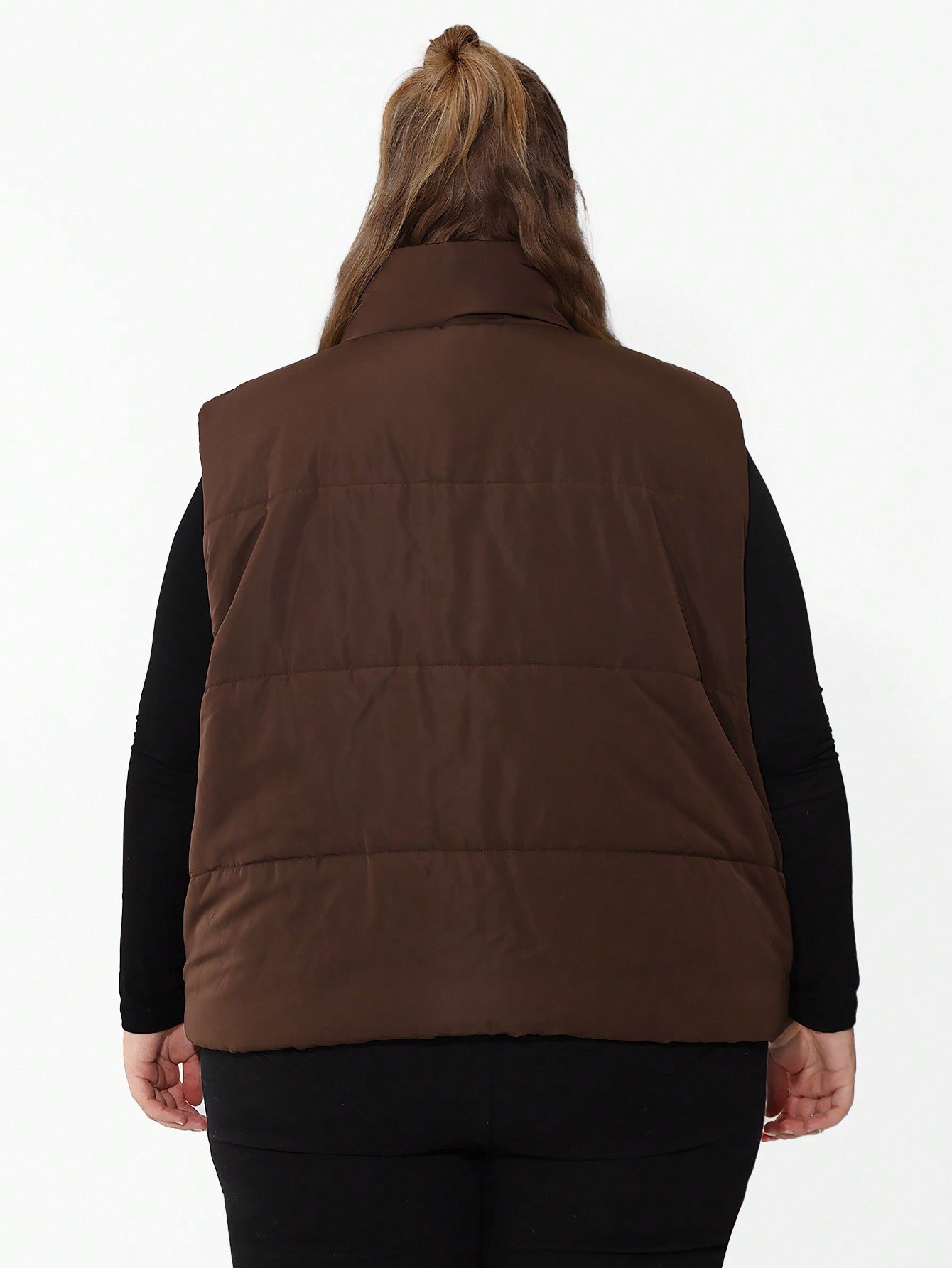 CURVE  Plus Size Zip Up Vest Coat, Casual And Warm For Winter