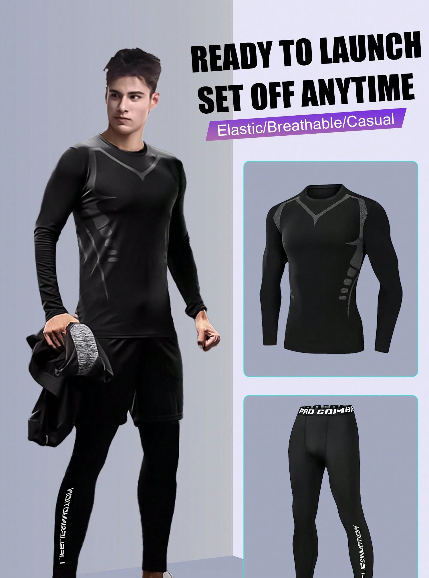 (2-Piece Set) Sports Set, Boyfriend Style Men's Gym Clothes, Fast Drying, High Elasticity, Tight Fitting Running EquipBoyfriend Style Ment, Autumn And Winter Basketball Morning Running Training Clothes