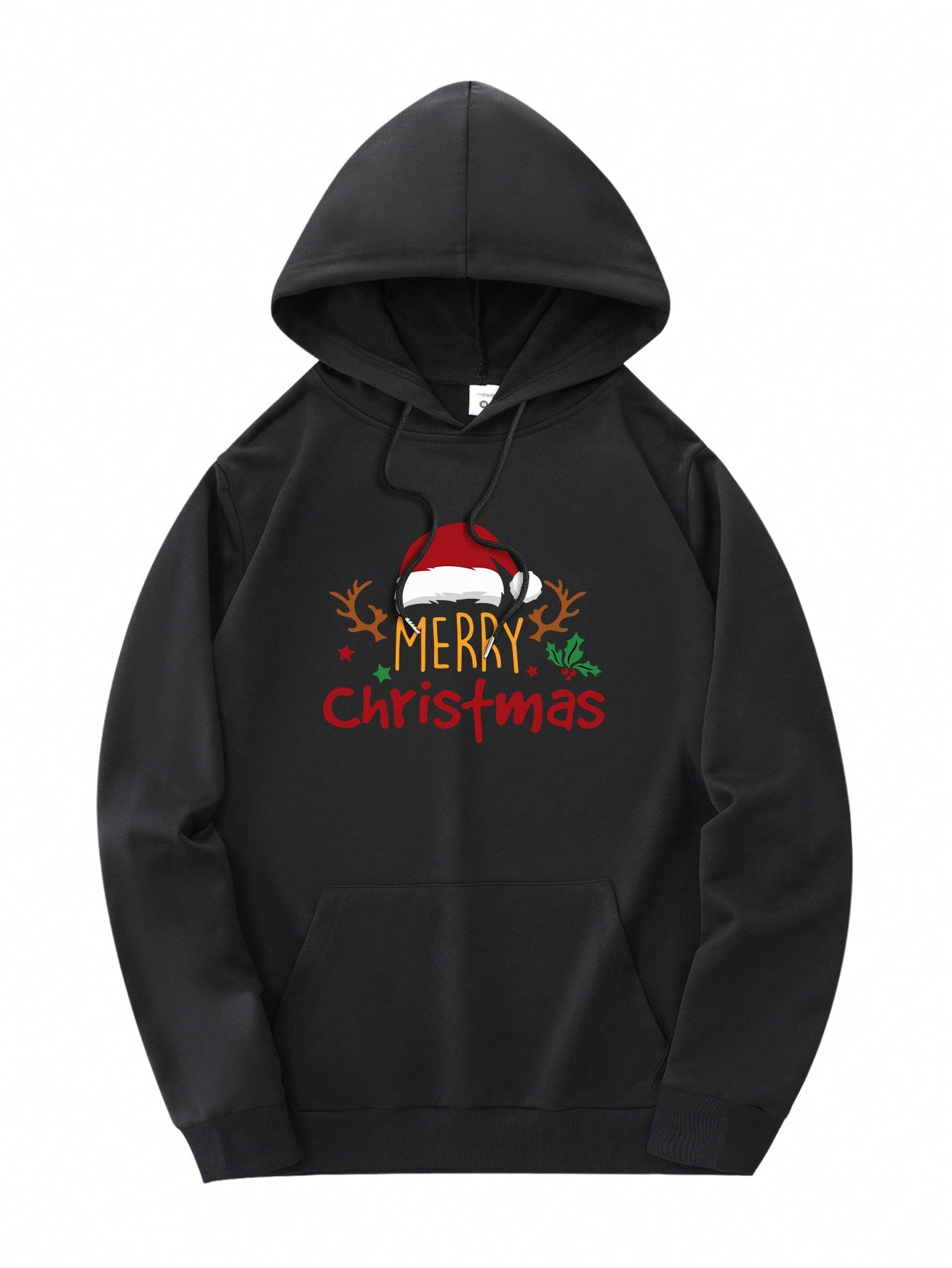 Boyfriend Style Men's New Trendy Hoodie, Casual Daily Drawstring Hooded Sweatshirt With Cartoon Christmas