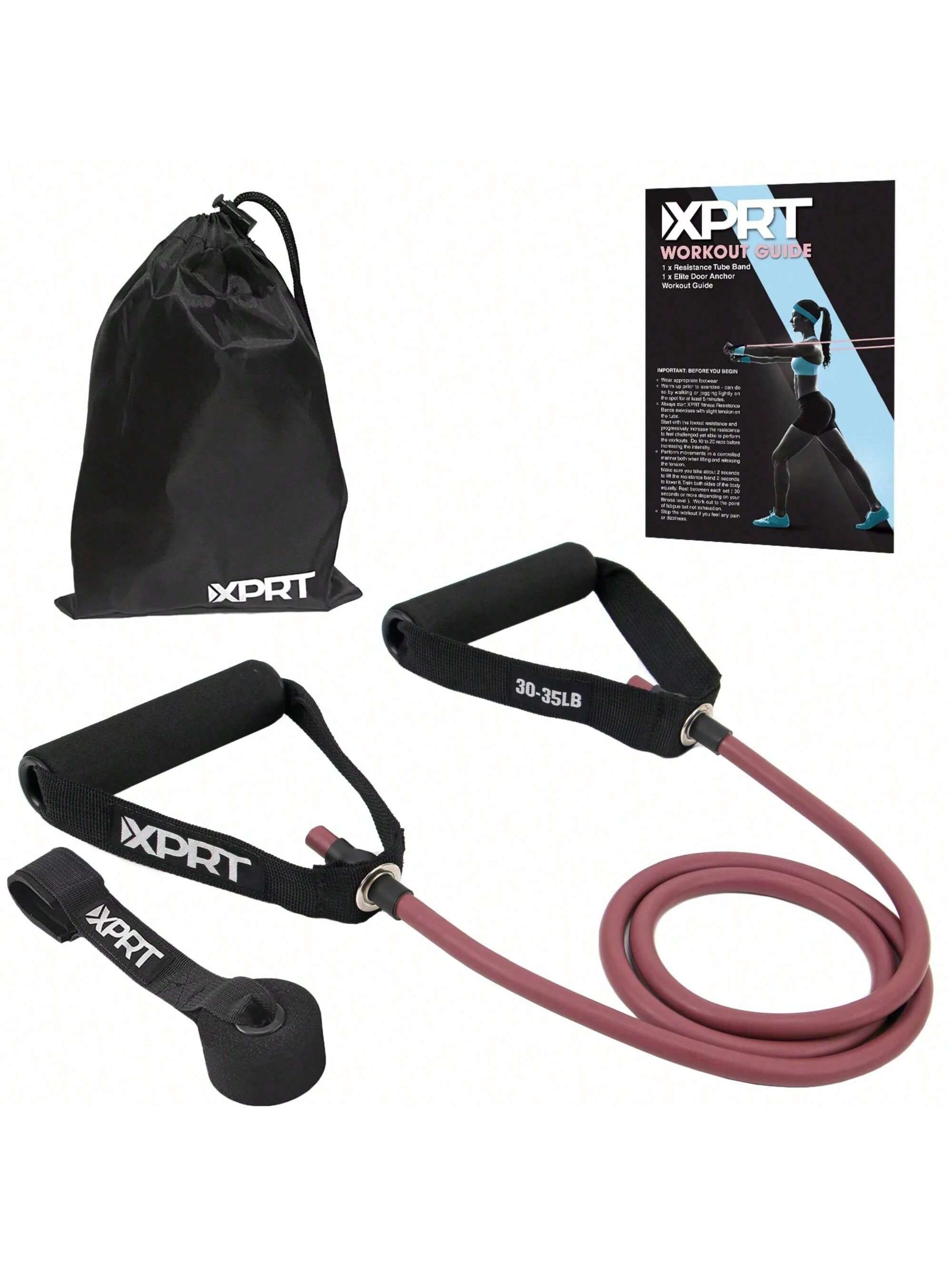 XPRT Fitness Single Resistance Band Home Gym Exercise Band With Handles And Door Anchor 50 Lb.