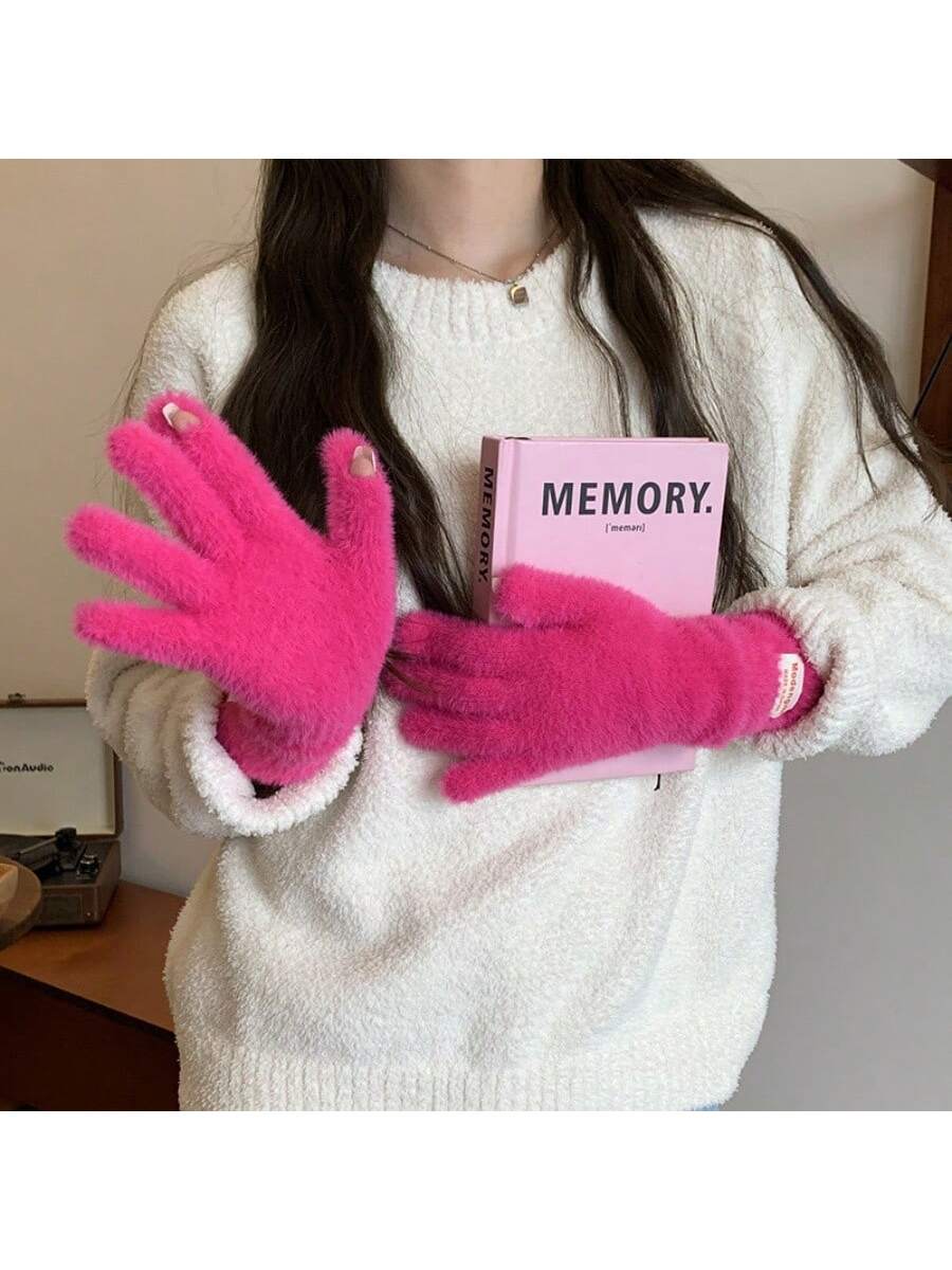 1 Pair Solid Color Open Finger Christmas Gloves, Touchscreen, High-End, Warm, Wristband Knitted Mittens