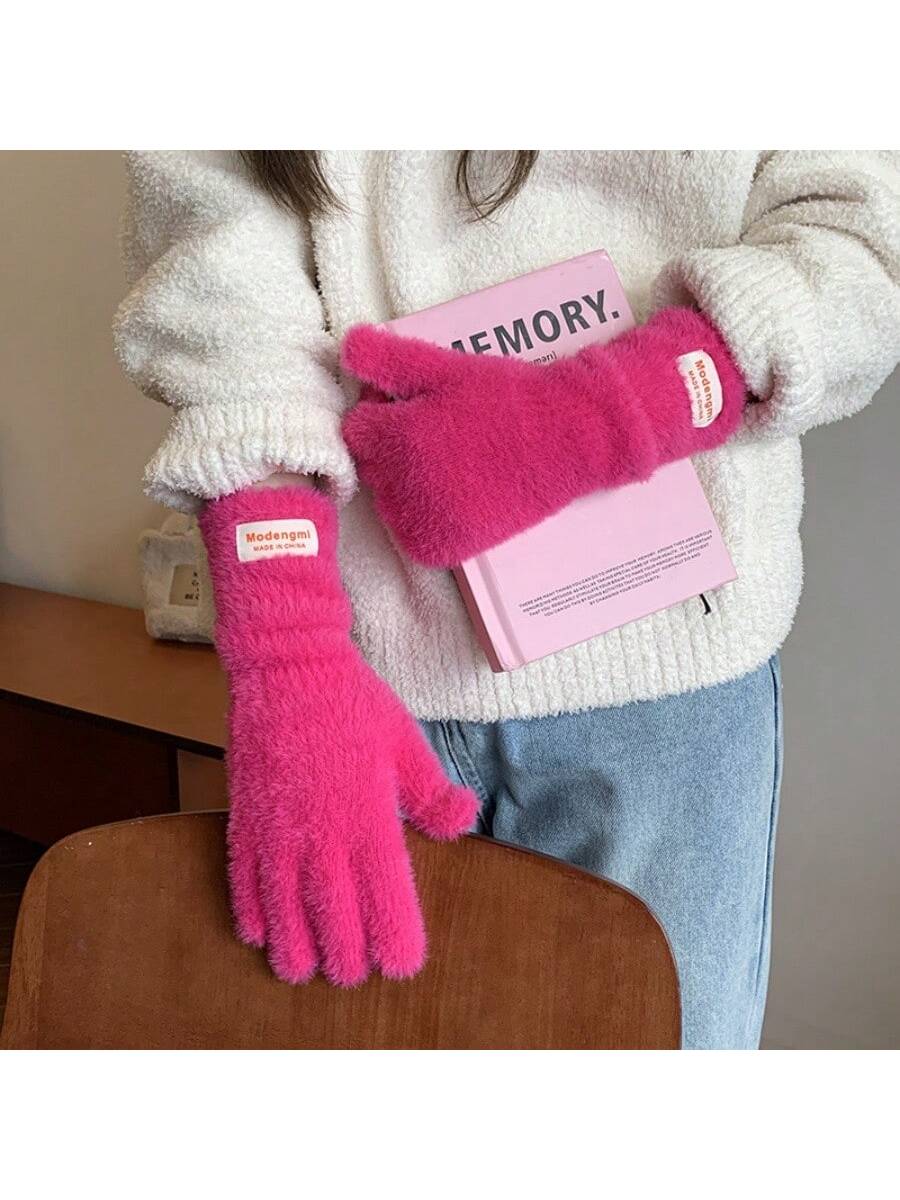 1 Pair Solid Color Open Finger Christmas Gloves, Touchscreen, High-End, Warm, Wristband Knitted Mittens