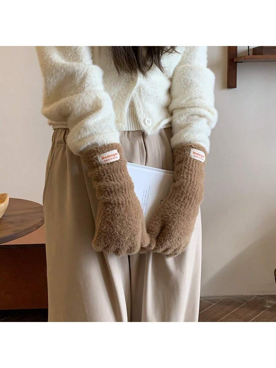 1 Pair Solid Color Open Finger Christmas Gloves, Touchscreen, High-End, Warm, Wristband Knitted Mittens