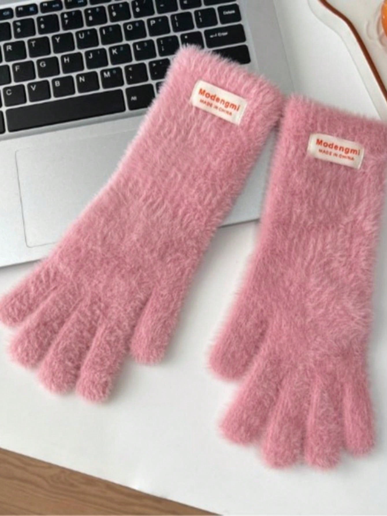 1 Pair Solid Color Open Finger Christmas Gloves, Touchscreen, High-End, Warm, Wristband Knitted Mittens