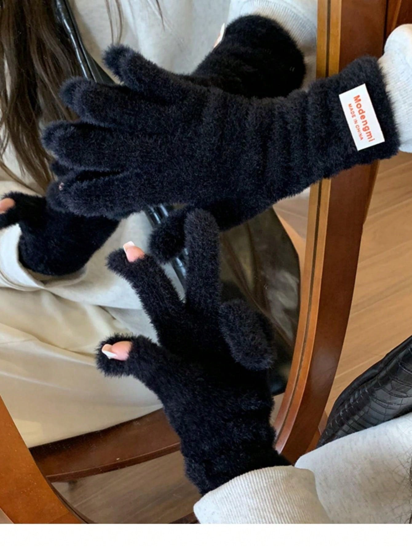 1 Pair Solid Color Open Finger Christmas Gloves, Touchscreen, High-End, Warm, Wristband Knitted Mittens