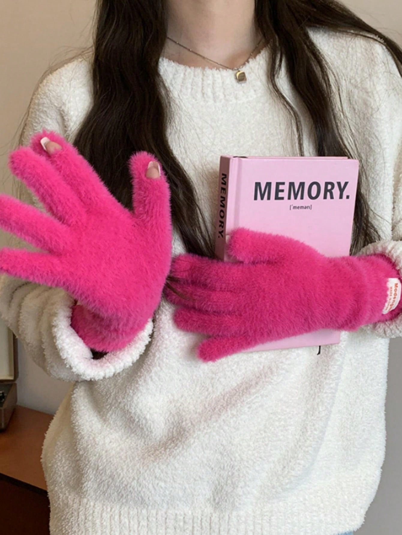 1 Pair Solid Color Open Finger Christmas Gloves, Touchscreen, High-End, Warm, Wristband Knitted Mittens