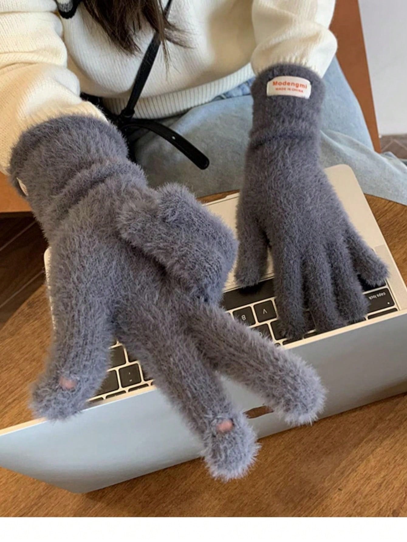 1 Pair Solid Color Open Finger Christmas Gloves, Touchscreen, High-End, Warm, Wristband Knitted Mittens