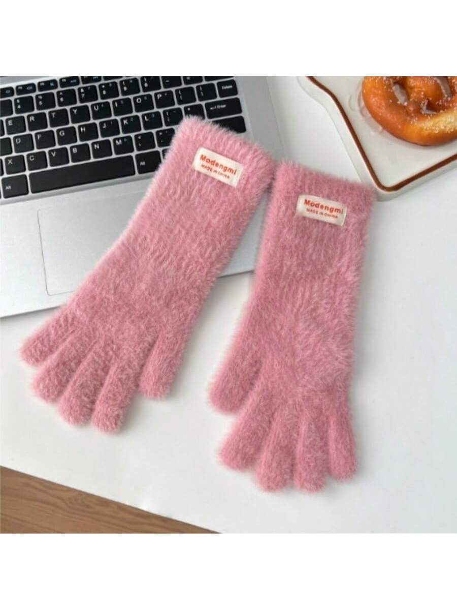 1 Pair Solid Color Open Finger Christmas Gloves, Touchscreen, High-End, Warm, Wristband Knitted Mittens