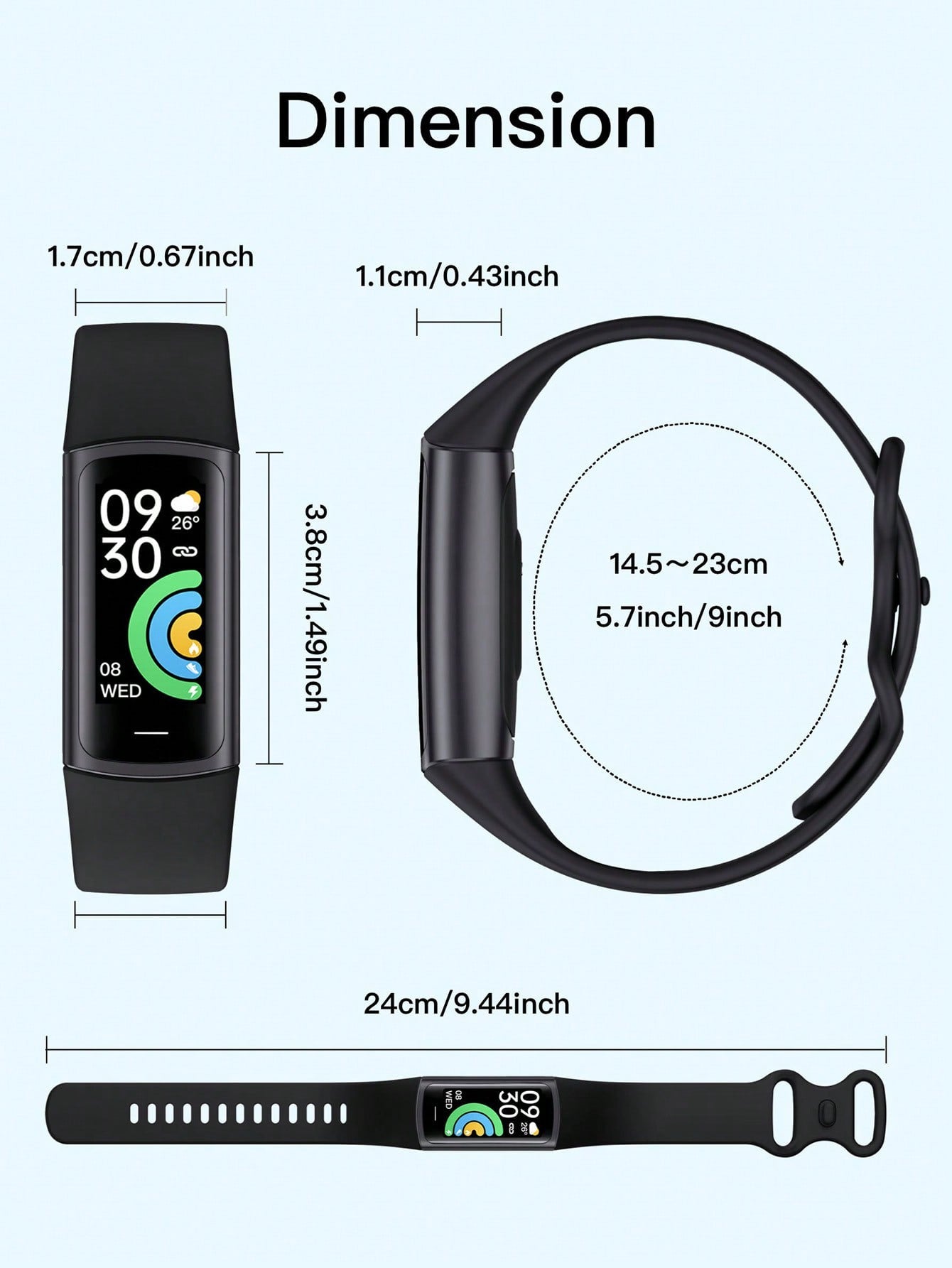 EFFEOKKI Black Fashionable Smart Fitness Tracker Bracelet, Suitable For Daily Wear