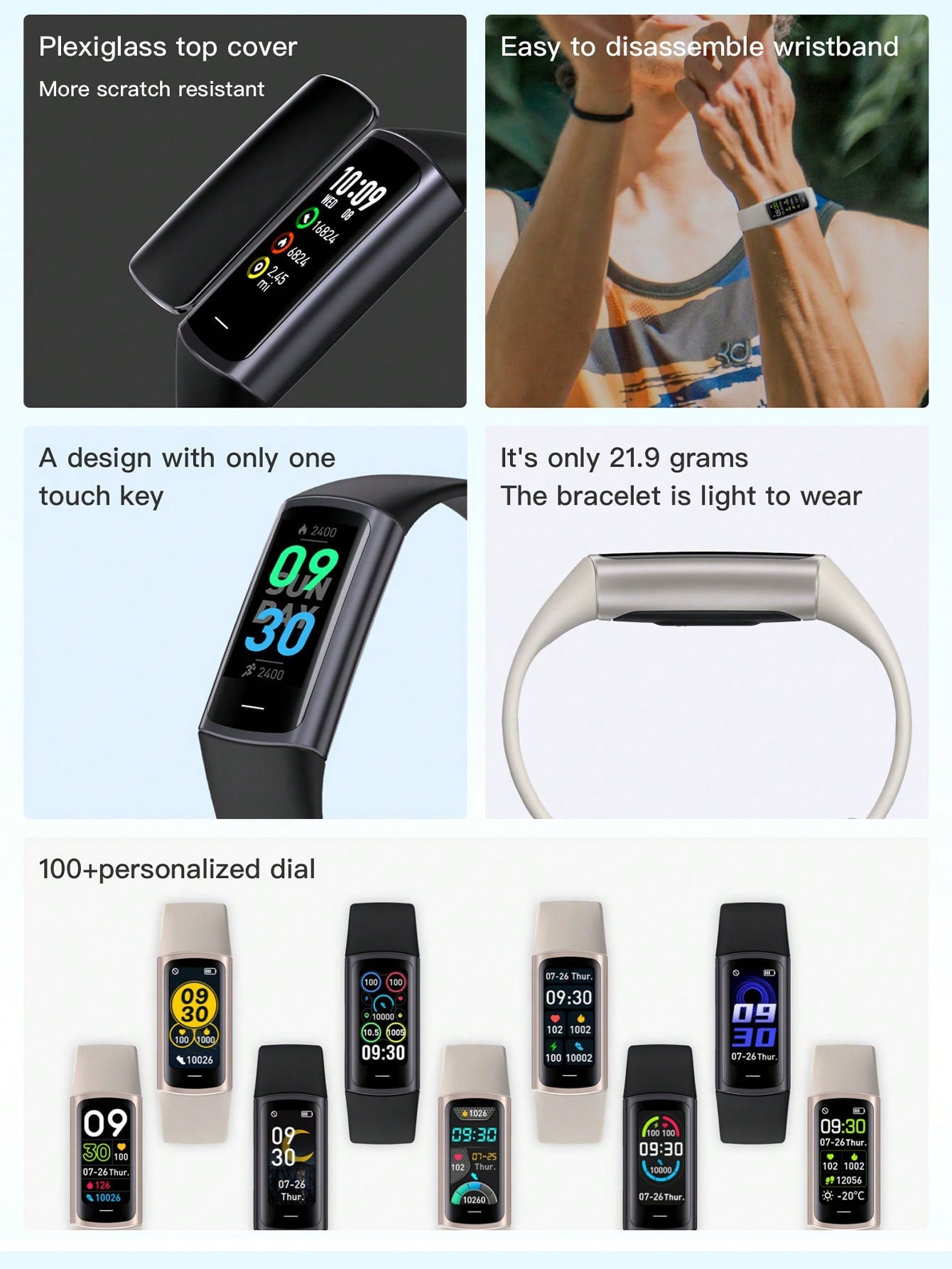 EFFEOKKI Black Fashionable Smart Fitness Tracker Bracelet, Suitable For Daily Wear