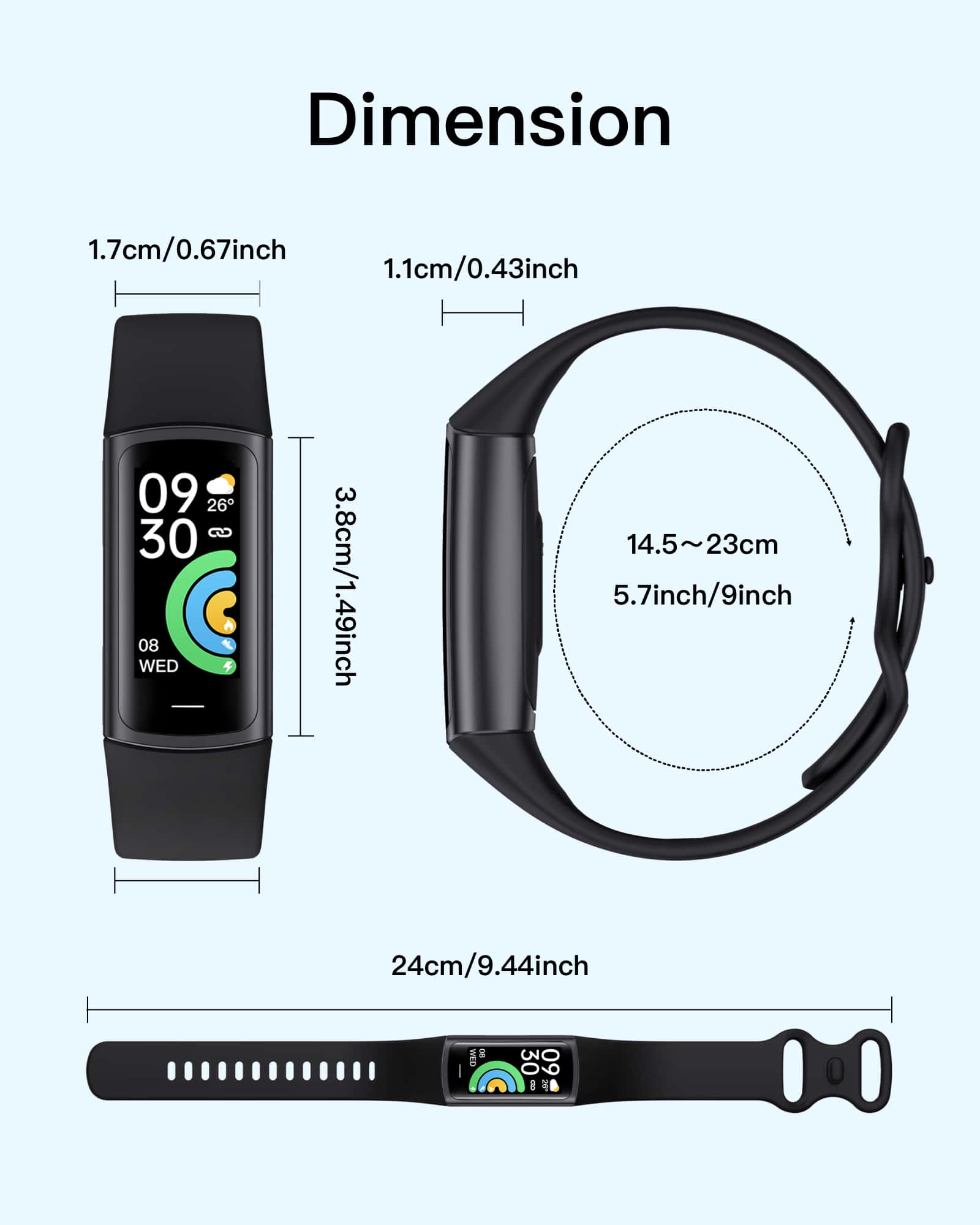 EFFEOKKI Black Fashionable Smart Fitness Tracker Bracelet, Suitable For Daily Wear