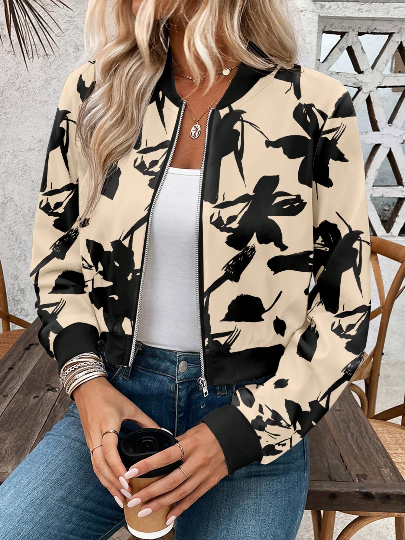 LUNE Zipper Printed Summer Women's Short Jacket