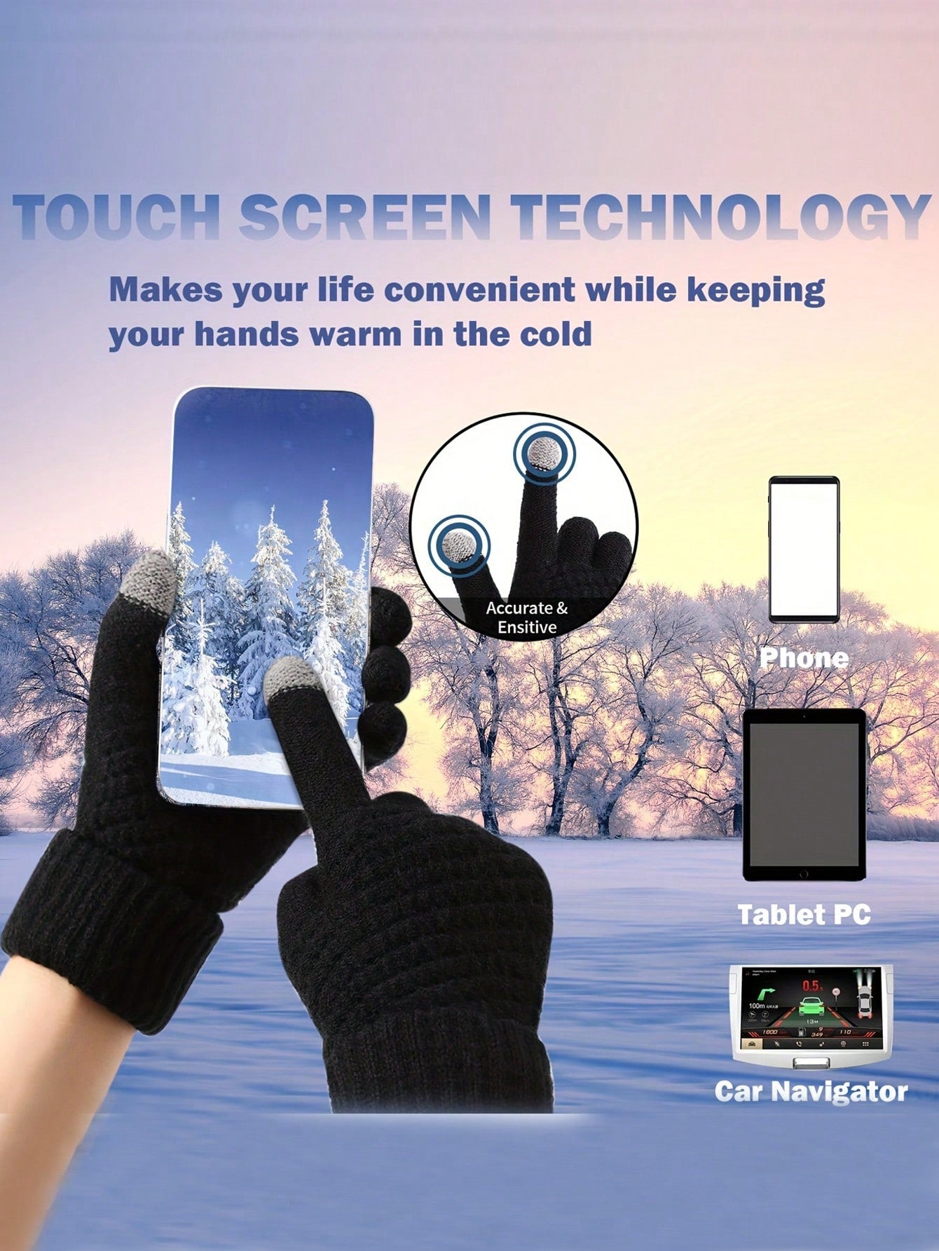 2 Pairs Unisex Winter Knit Warm Gloves, Touch Screen