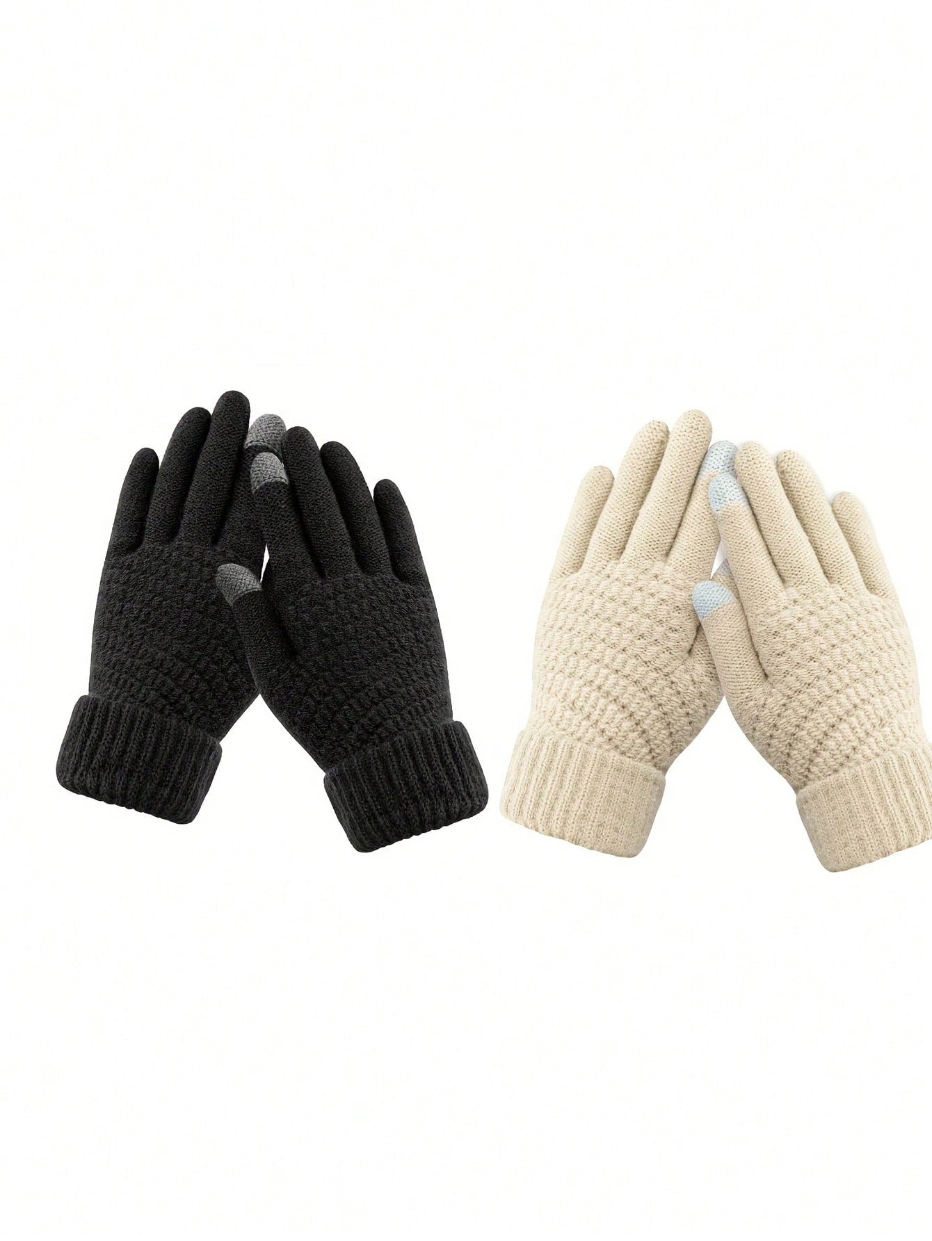 2 Pairs Unisex Winter Knit Warm Gloves, Touch Screen