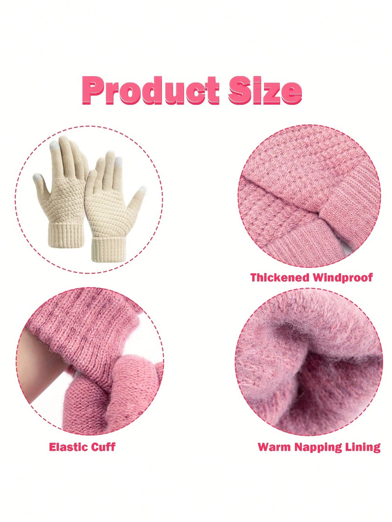 2 Pairs Unisex Winter Knit Warm Gloves, Touch Screen