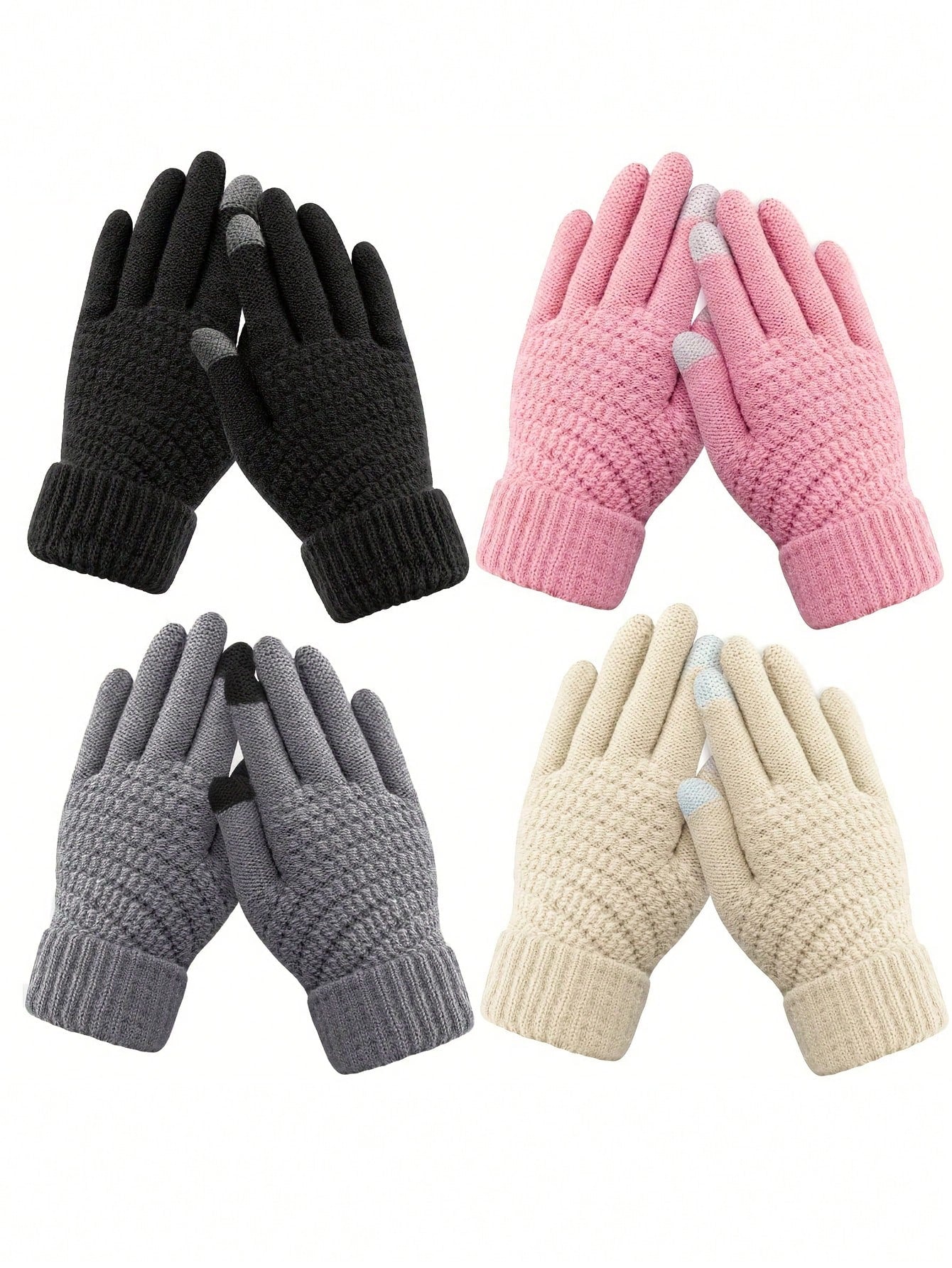 2 Pairs Unisex Winter Knit Warm Gloves, Touch Screen