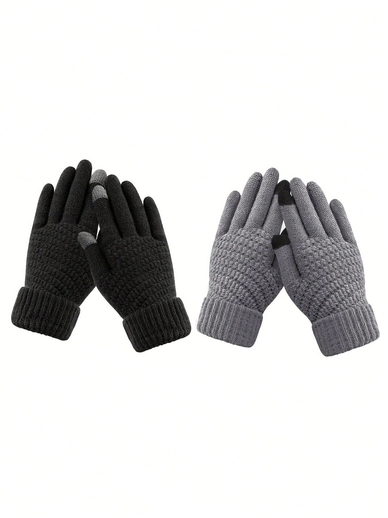 2 Pairs Unisex Winter Knit Warm Gloves, Touch Screen