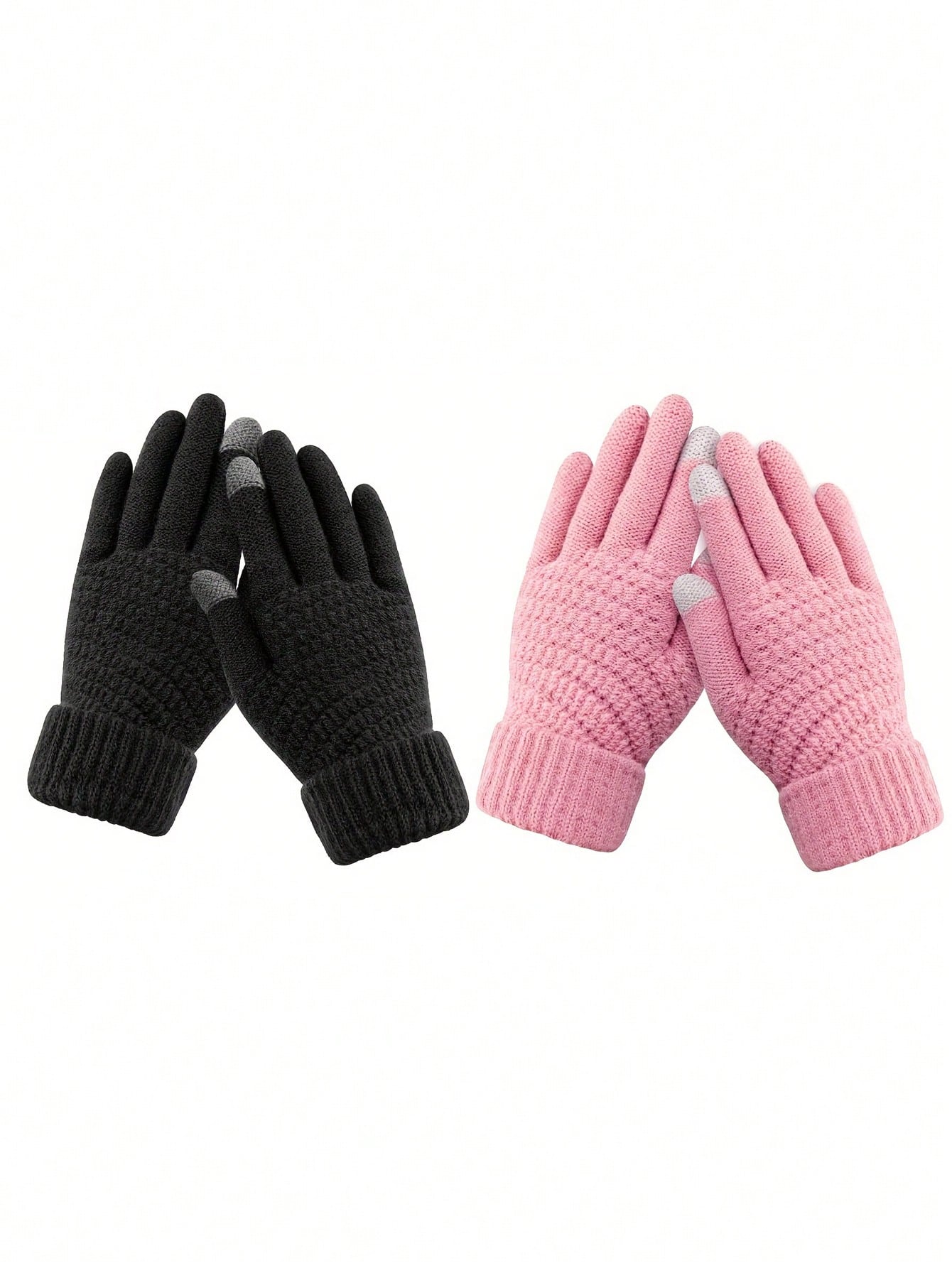 2 Pairs Unisex Winter Knit Warm Gloves, Touch Screen