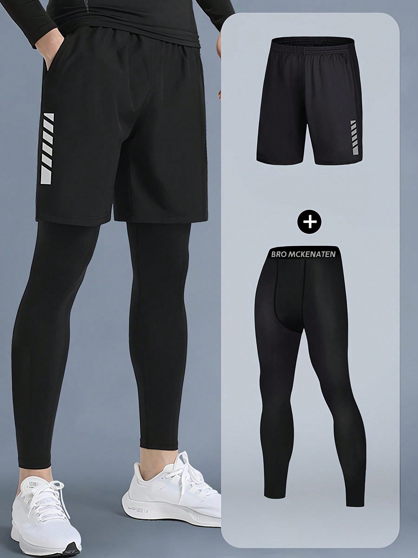 Boyfriend Style Men's 2-Piece Sports Suit: High Elastic, Moisture-Absorbing And Sweat-Wicking Tights And Breathable Shorts, Compression Tights, Suitable For Basketball, Running, Fitness And Exercise. Suitable For All Seasons