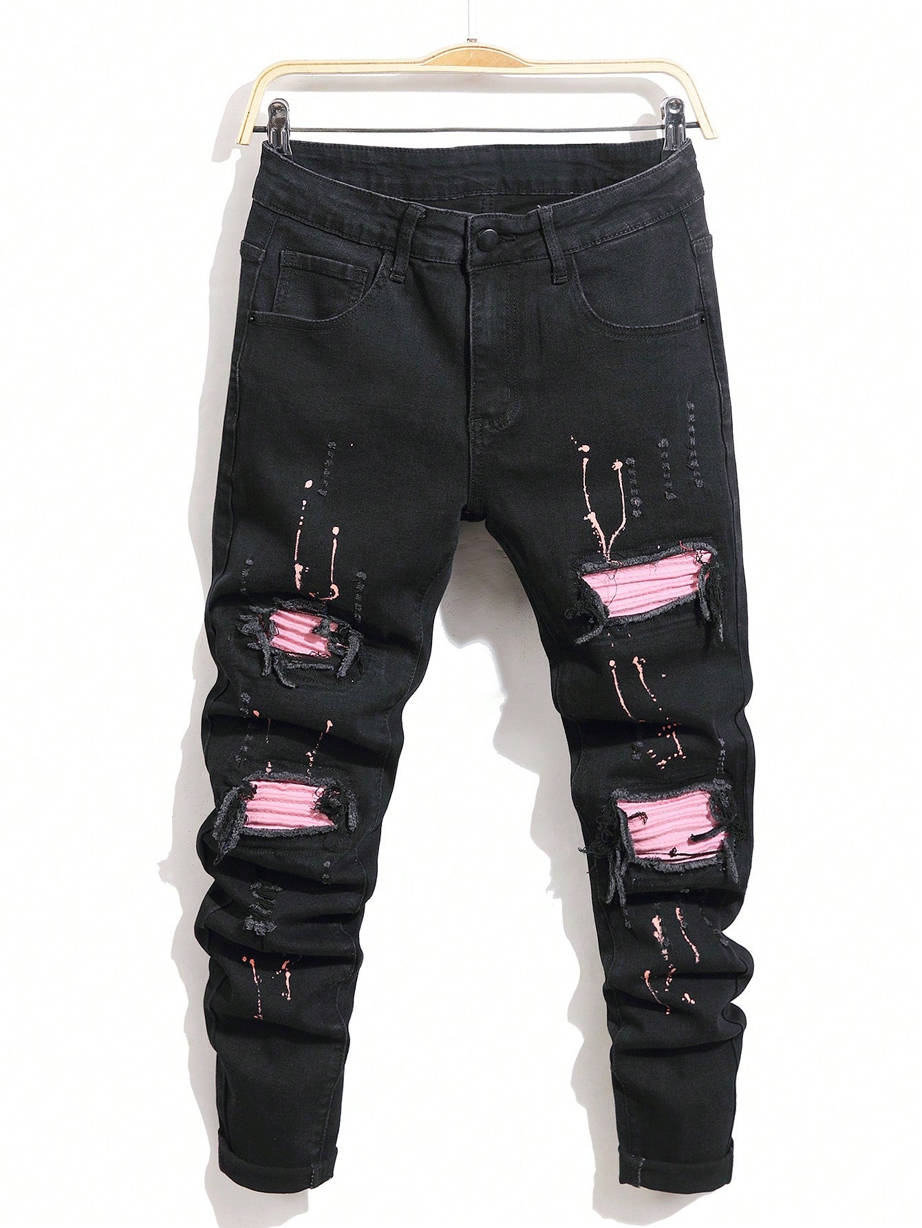 Manfinity LEGND Men's Distressed Slim-Fit Casual Denim Jeans With Pockets