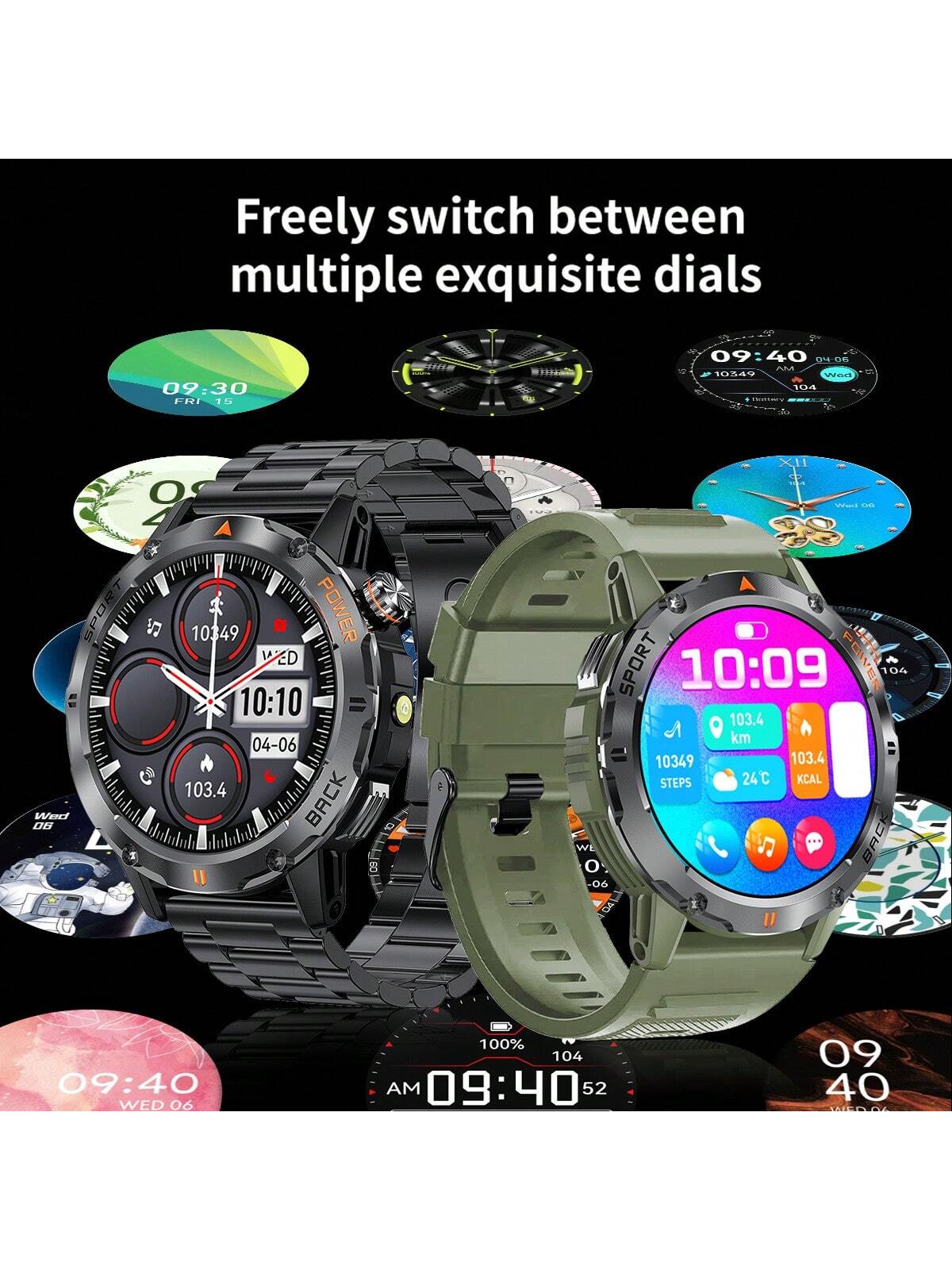 Smart Watch, 1.53Inch Round Full Touchscreen Smart Watch, Fitness Tracker, Wireless Call, LED Flashlight, Music Control, Info Push, Compatible With Android