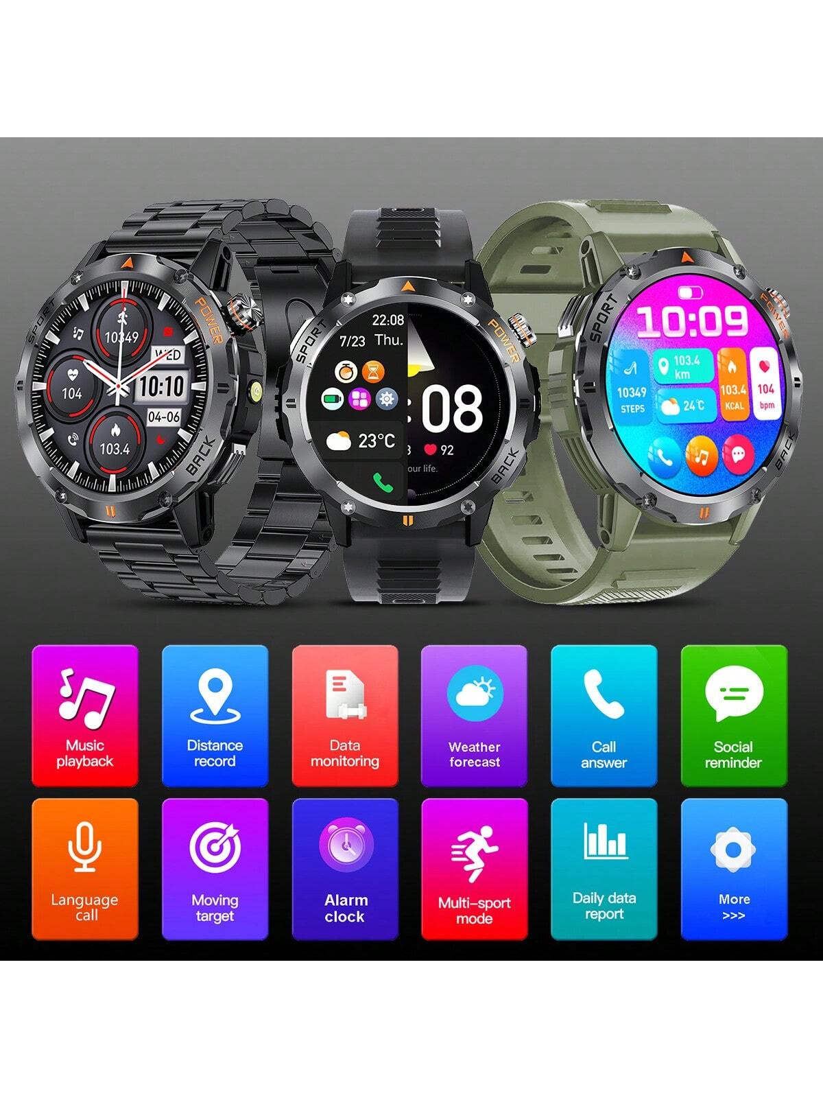 Smart Watch, 1.53Inch Round Full Touchscreen Smart Watch, Fitness Tracker, Wireless Call, LED Flashlight, Music Control, Info Push, Compatible With Android