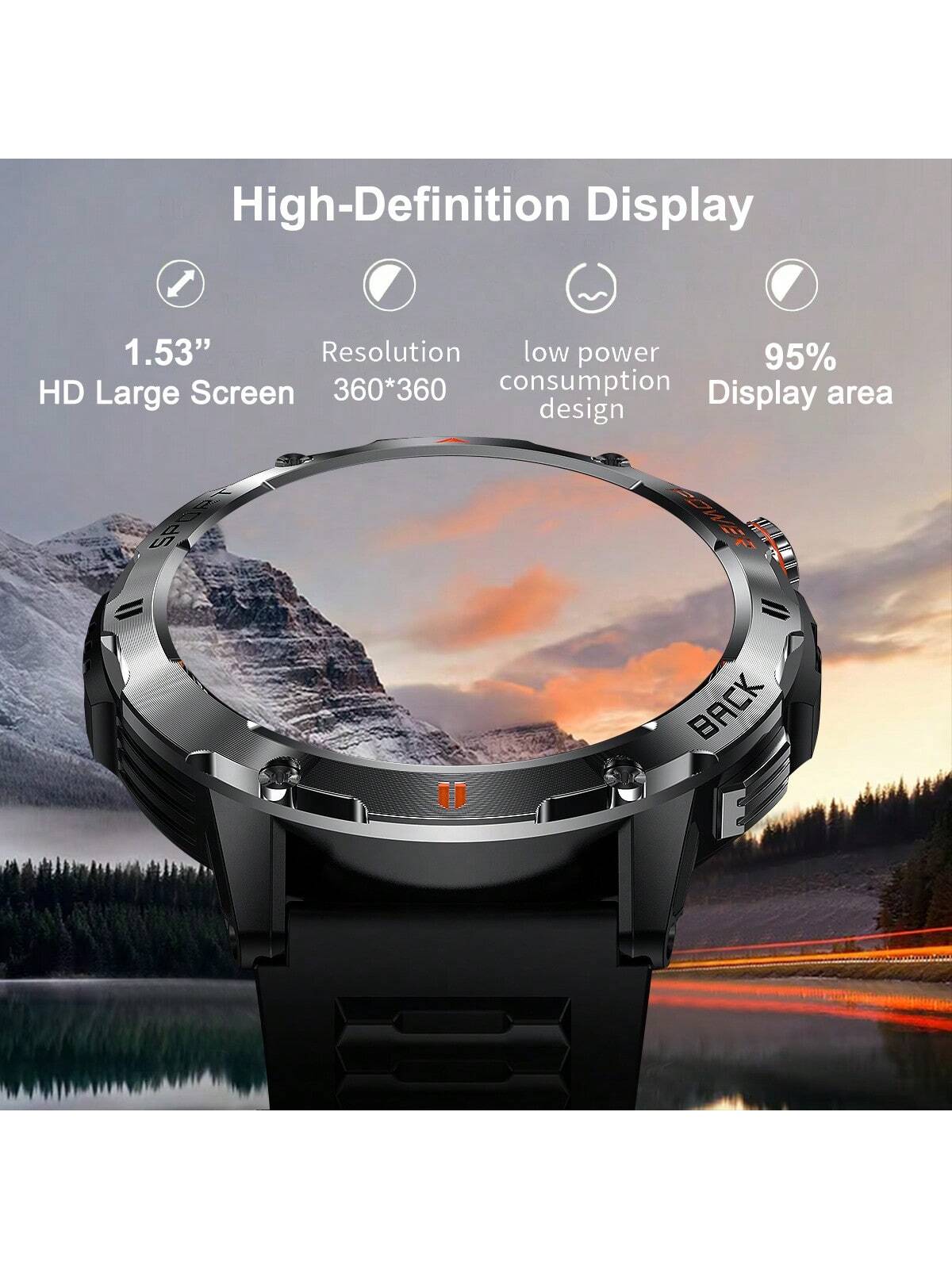 Smart Watch, 1.53Inch Round Full Touchscreen Smart Watch, Fitness Tracker, Wireless Call, LED Flashlight, Music Control, Info Push, Compatible With Android