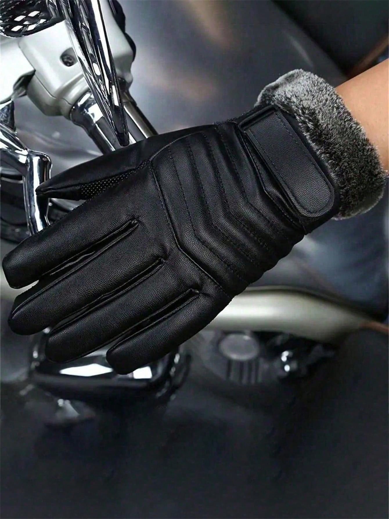 1 Pair Fleece Lined PU Leather Warm Gloves, Cycling Heated Gloves, Winter Holiday Gift