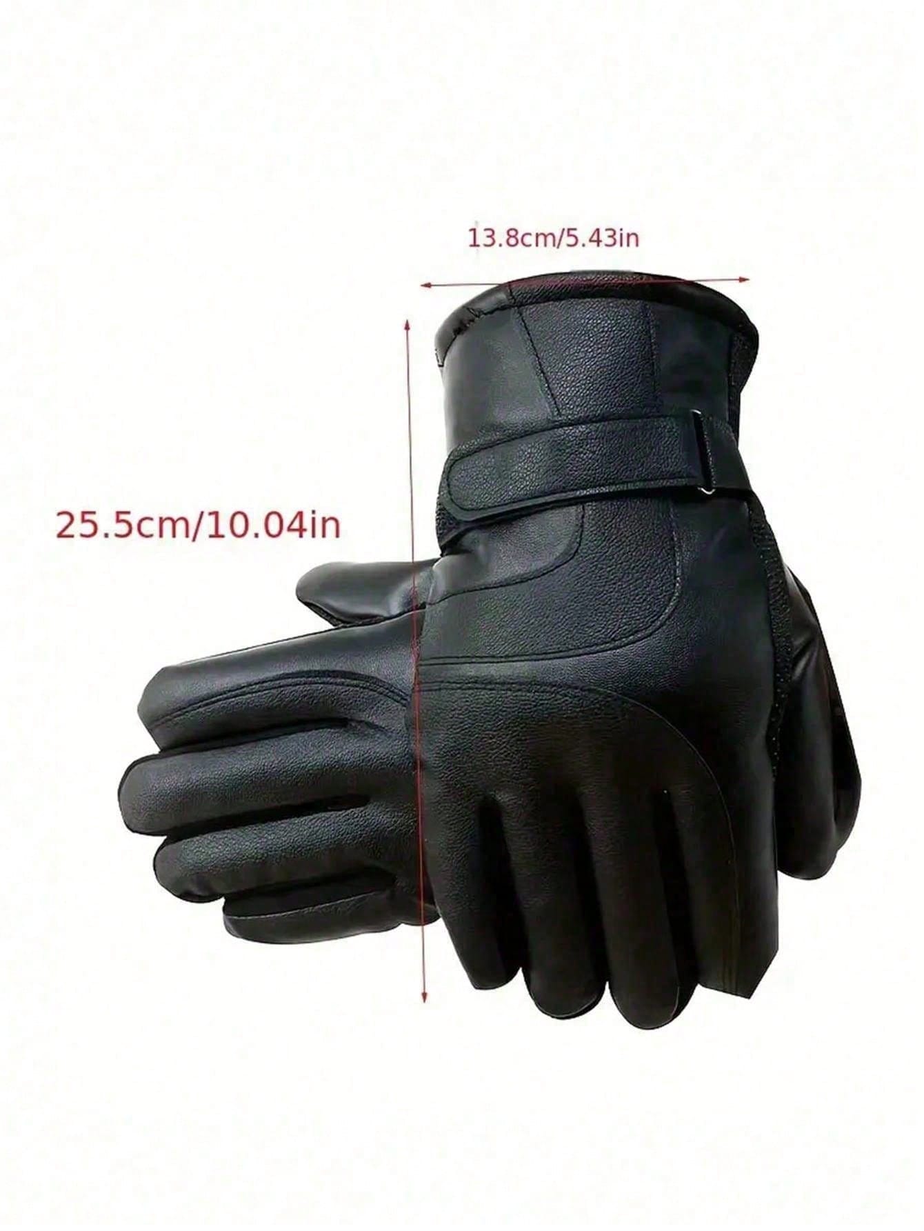 1 Pair Fleece Lined PU Leather Warm Gloves, Cycling Heated Gloves, Winter Holiday Gift