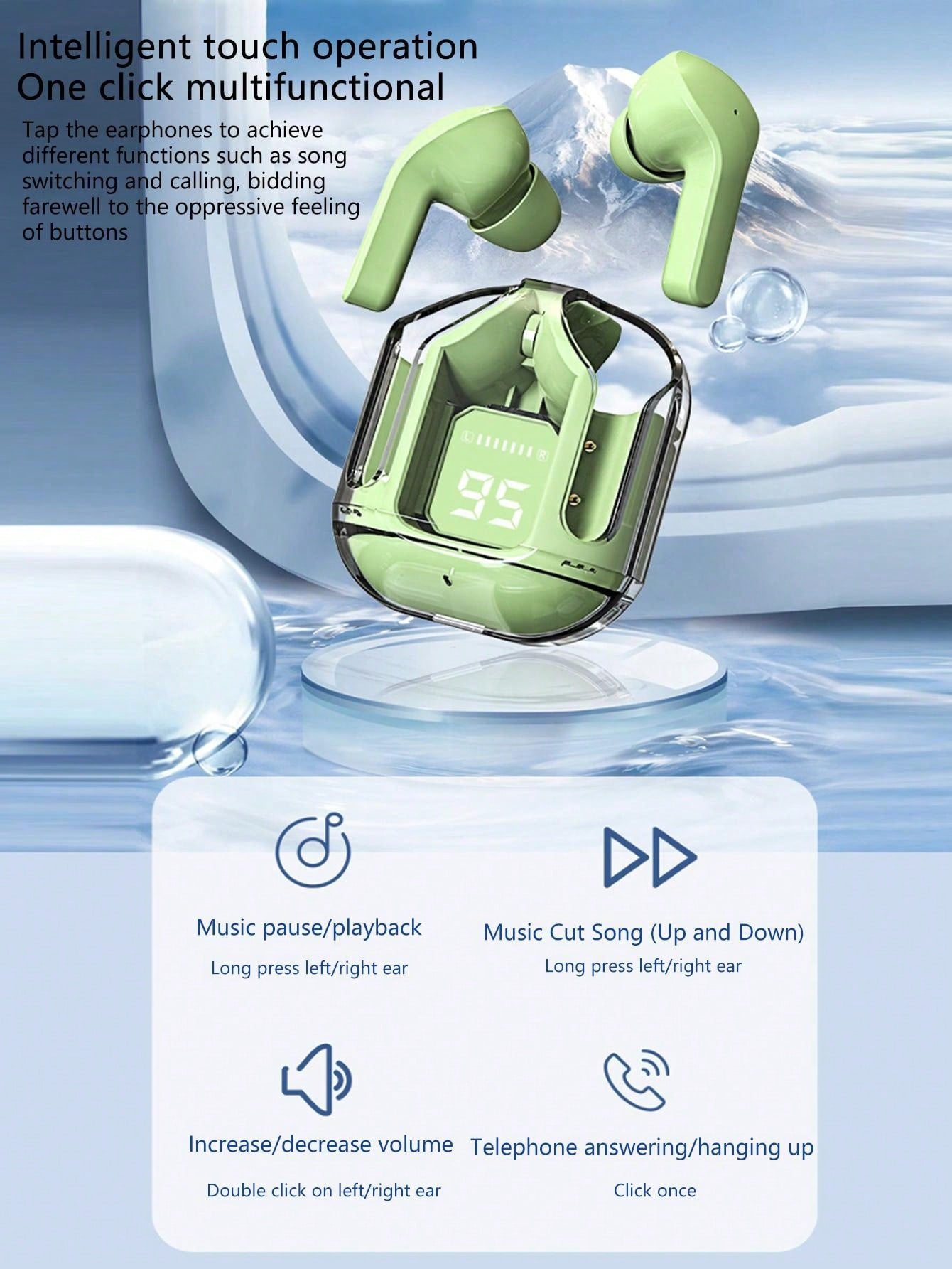 Wireless Bluetooth Earbuds With Digital Charging Case, Noise Cancelling, Sports Earphones