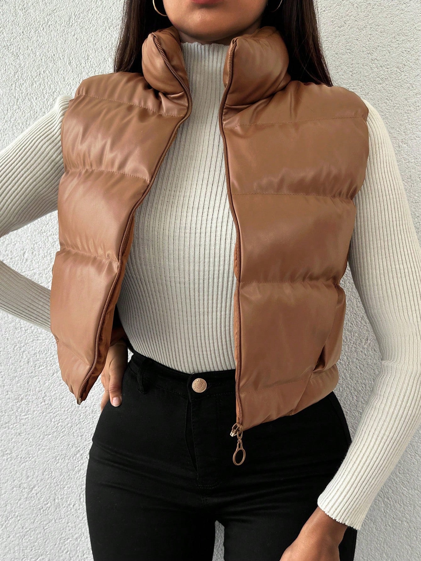 Women's Solid Color Sleeveless -padded Jacket