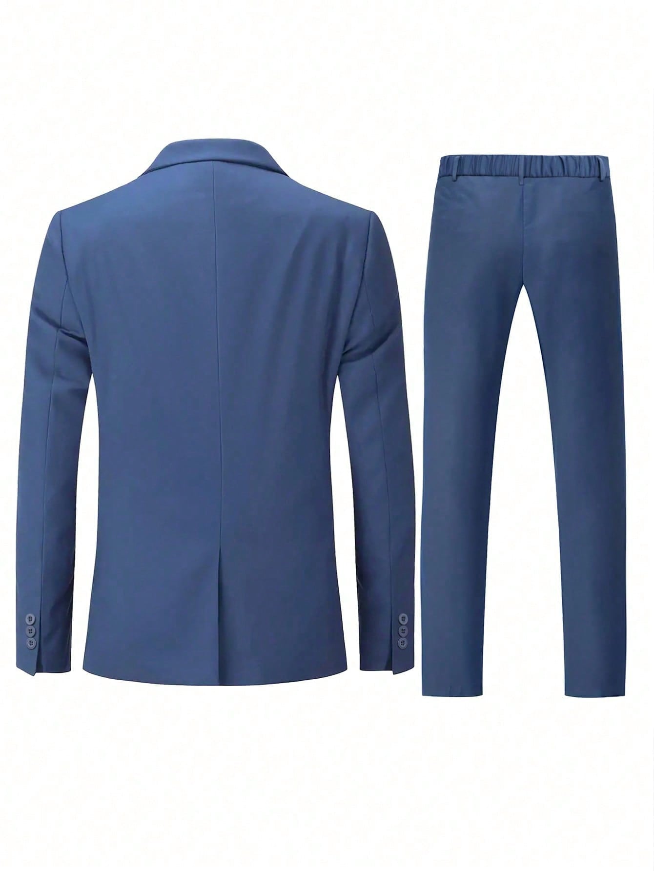 Manfinity Mode Set Of 2 Men's Solid Color Suit With Belted Long Sleeve Jacket And Pants