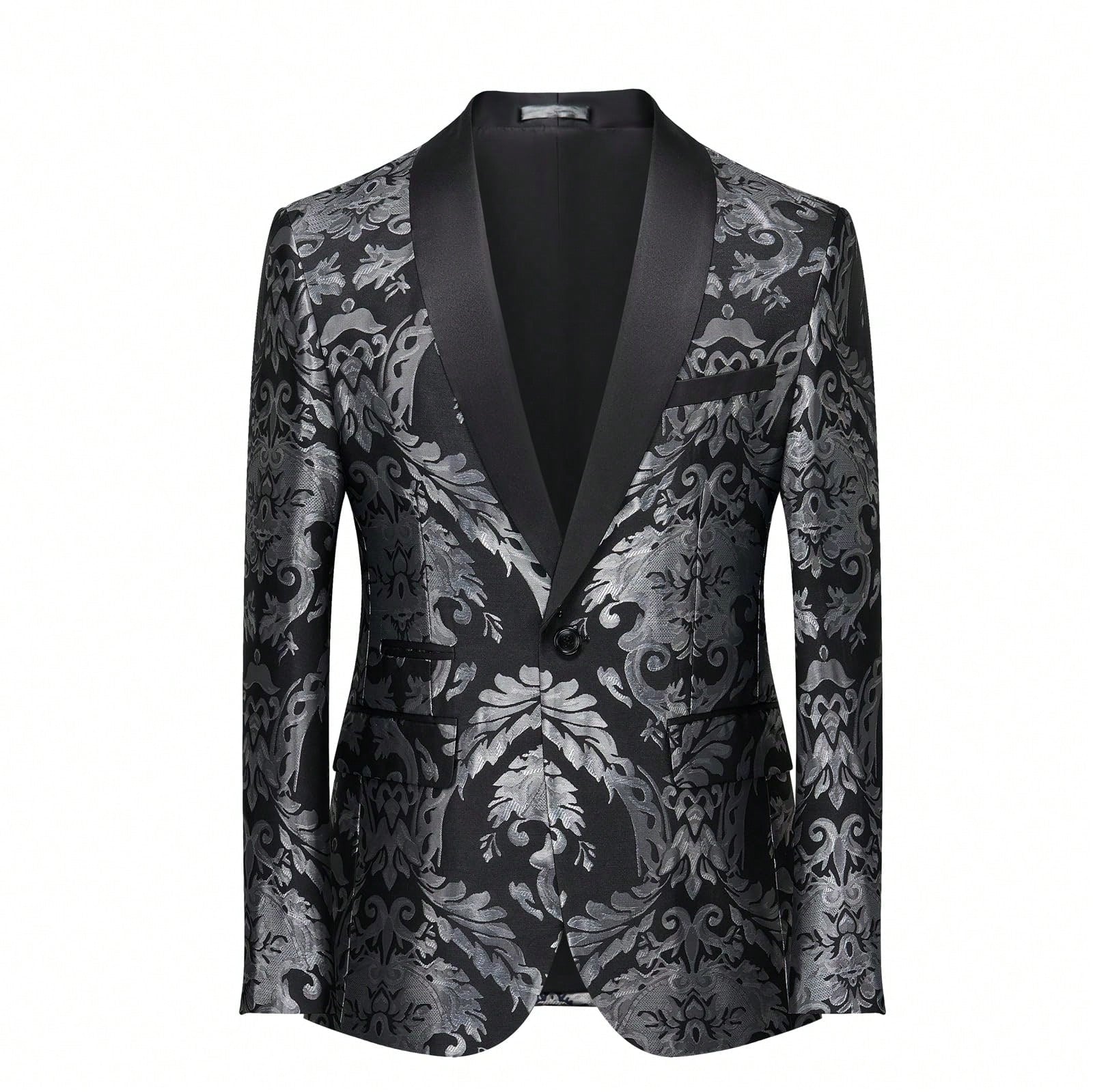 Tuxedo Suits For Men 2 Piece Regular Fit Suit Floral Blazer Jacket Waistcoat Pants Men Suit Set For Wedding Prom-Black