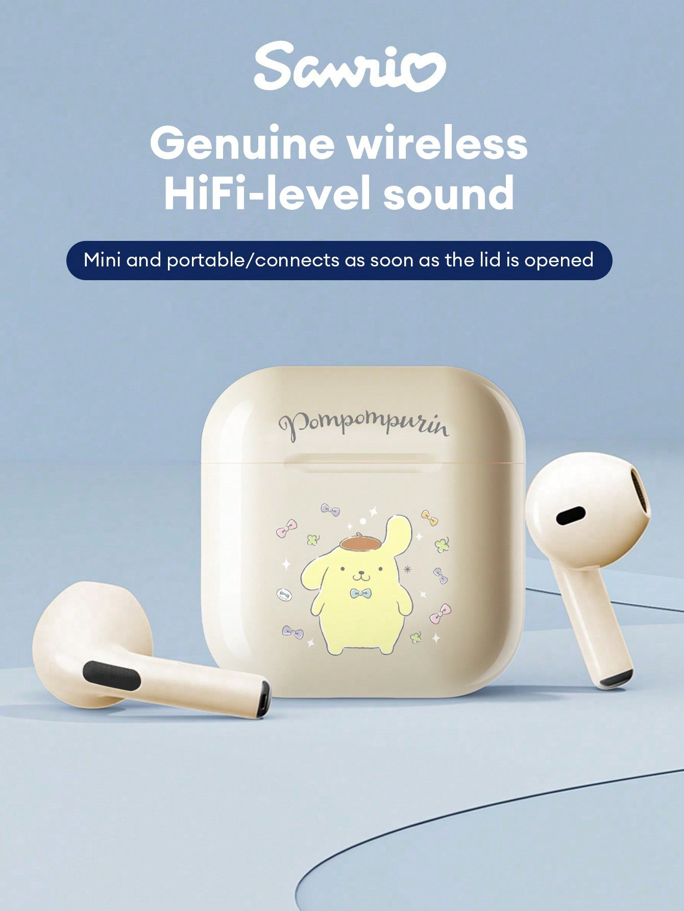 SANRIO BL04 Cute Bluetooth Earphones, Half-In-Ear HIFI Surround Sound Effect, Cartoon Design, Mini Music/Gaming Earbuds, Super Long Battery Life, Sensitive Microphone, High-Definition Voice, Low Latency, Passive Noise Cancelling Wireless Earphones