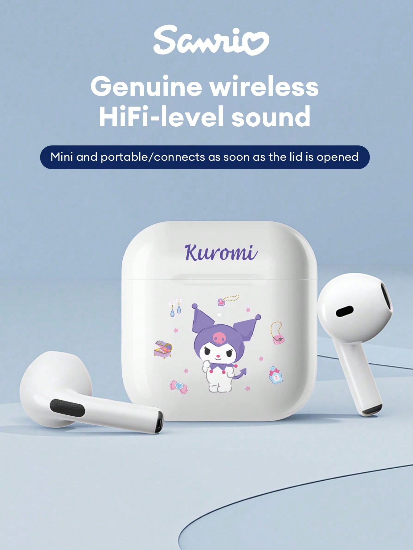 SANRIO BL04 Cute Bluetooth Earphones, Half-In-Ear HIFI Surround Sound Effect, Cartoon Design, Mini Music/Gaming Earbuds, Super Long Battery Life, Sensitive Microphone, High-Definition Voice, Low Latency, Passive Noise Cancelling Wireless Earphones