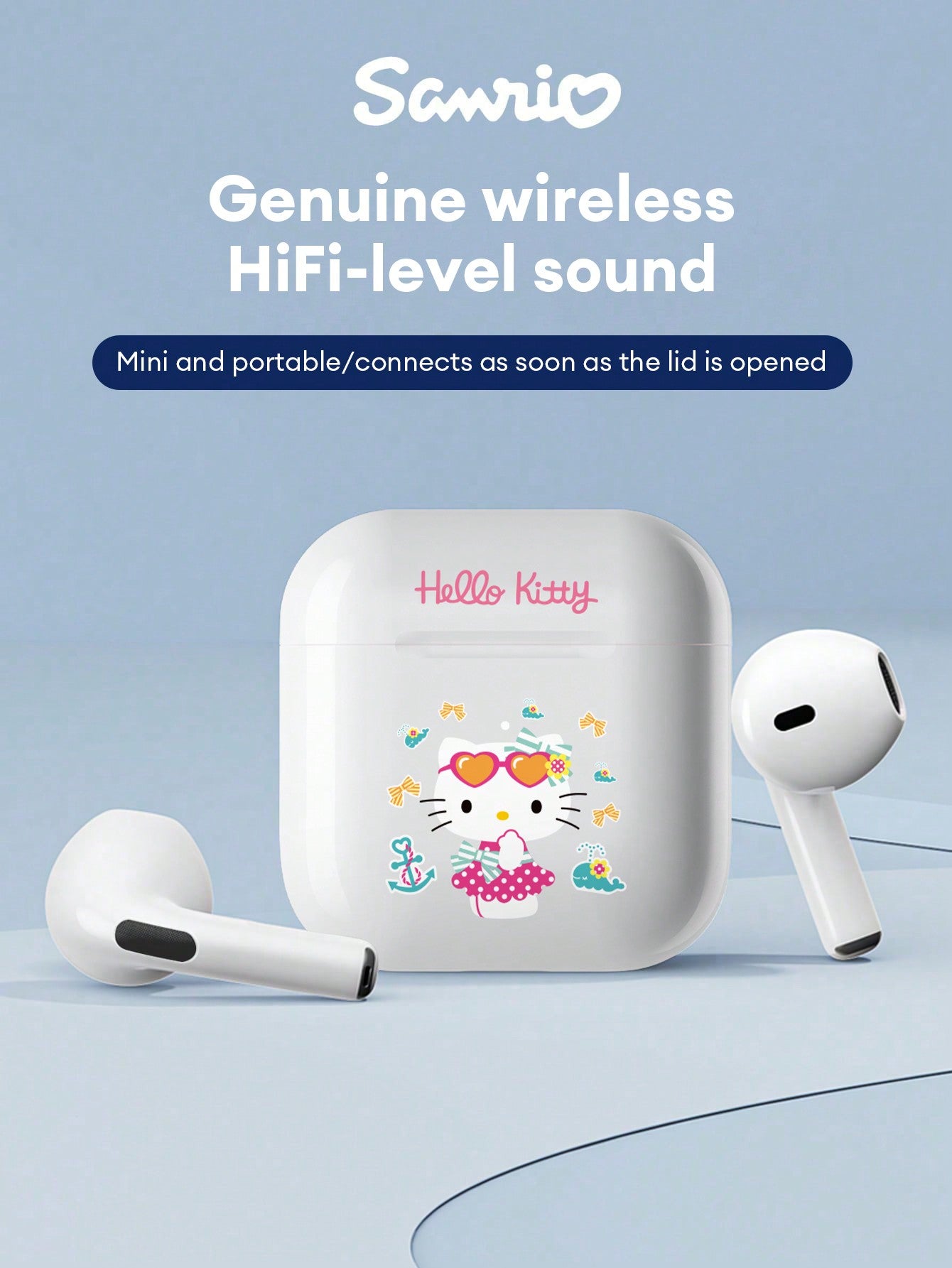 SANRIO BL04 Cute Bluetooth Earphones, Half-In-Ear HIFI Surround Sound Effect, Cartoon Design, Mini Music/Gaming Earbuds, Super Long Battery Life, Sensitive Microphone, High-Definition Voice, Low Latency, Passive Noise Cancelling Wireless Earphones